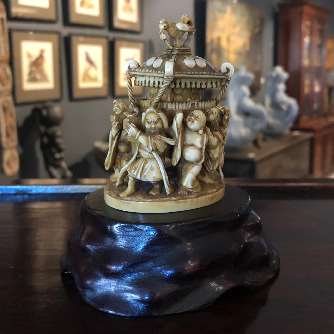 Japanese Meiji Period Ivory Okimono on Stand