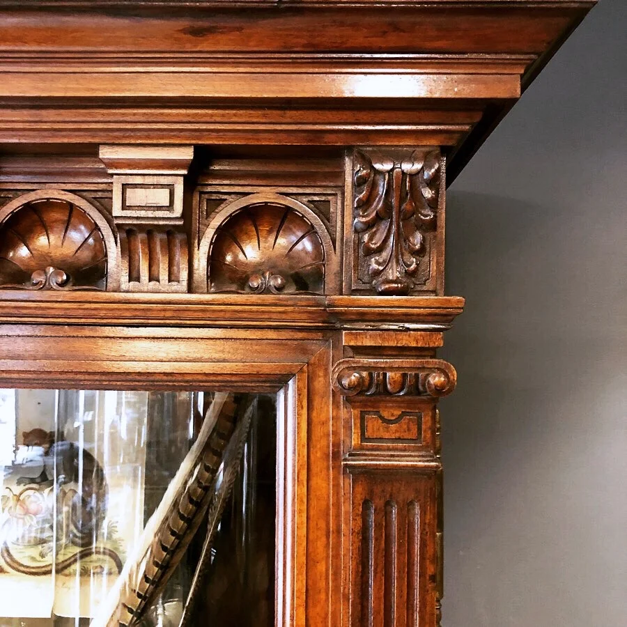  large 19th century walnut glazed three door cabinet