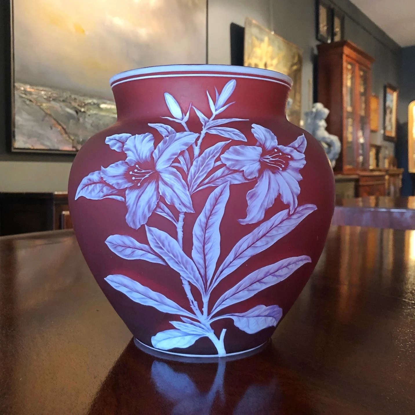 Signed Thomas Webb Red Cameo Glass Vase