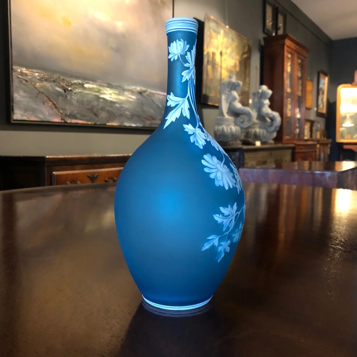 Blue Cameo Glass Bottle Vase Attributed to Thomas Webb