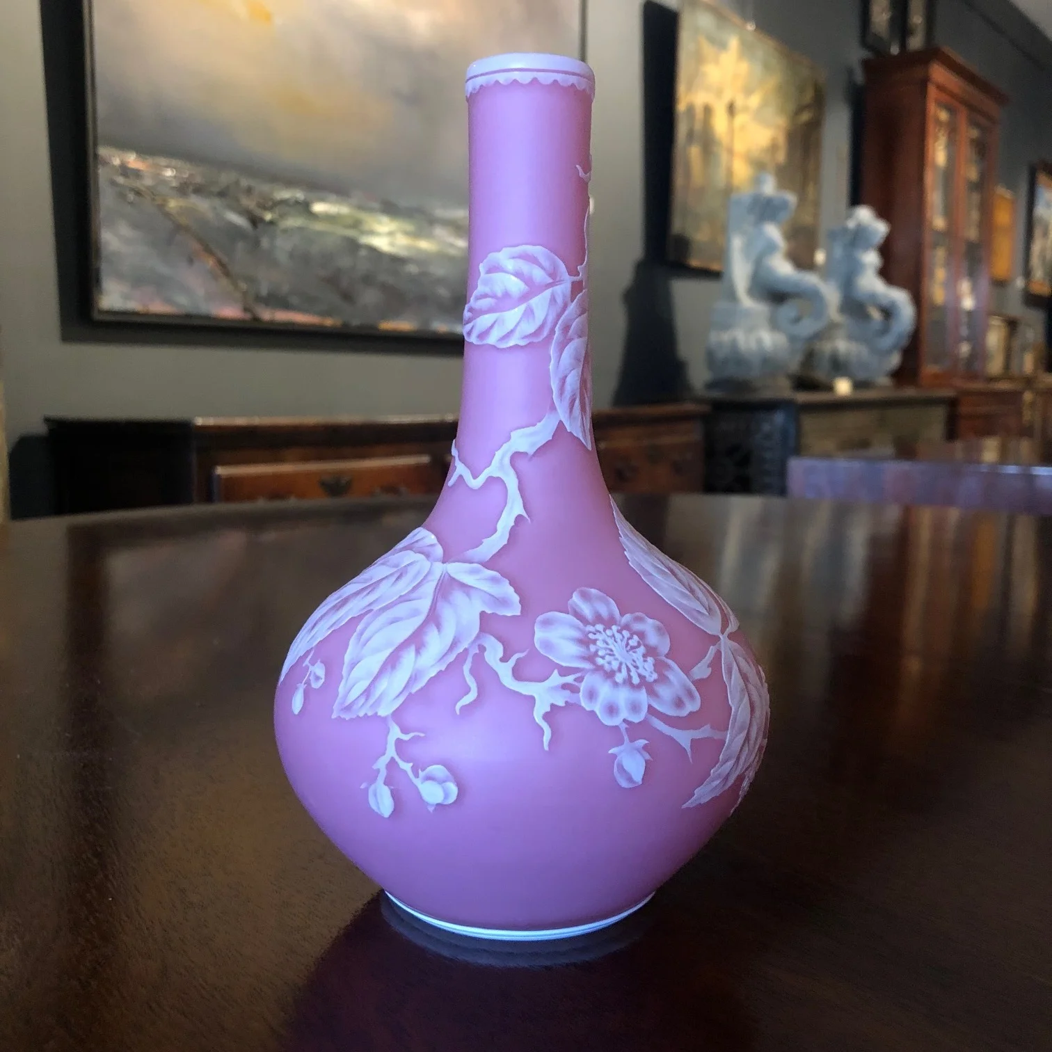 Pink Cameo Glass Vase Attributed to Thomas Webb