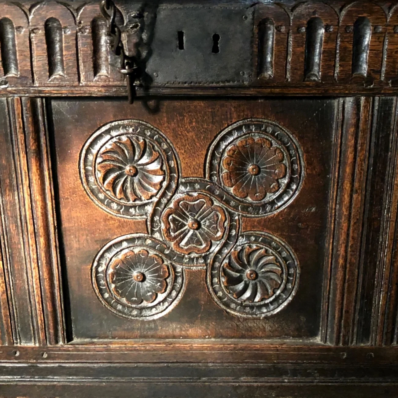 Mid 18th Century English Carved Oak Coffer antique
