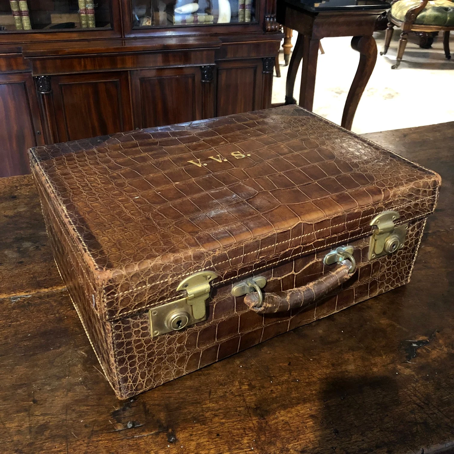 English Crocodile Skin Suitcase vintage
