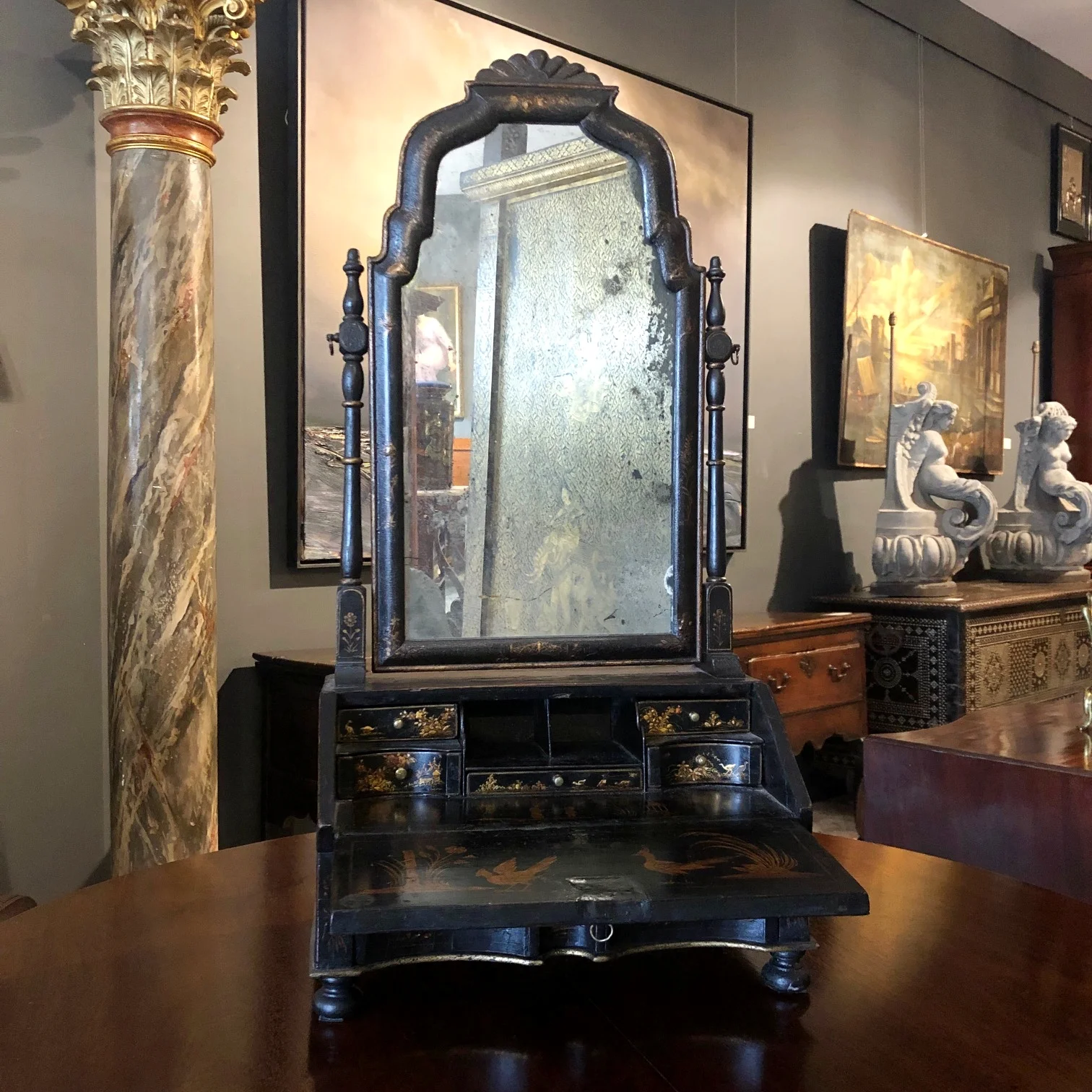 18th Century English Japanned Dressing Mirror antique