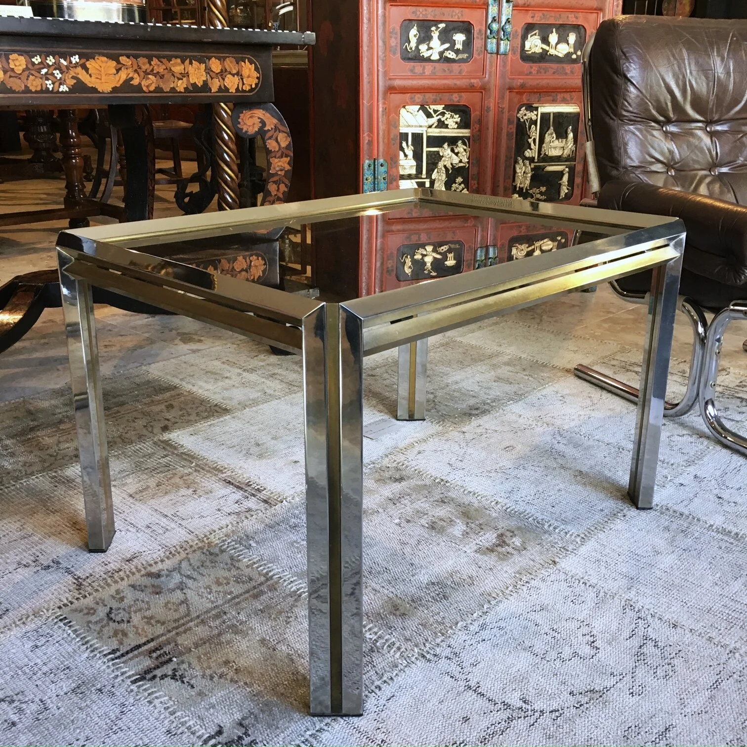 Italian Chrome and Brass Coffee Table romeo rega 1970's