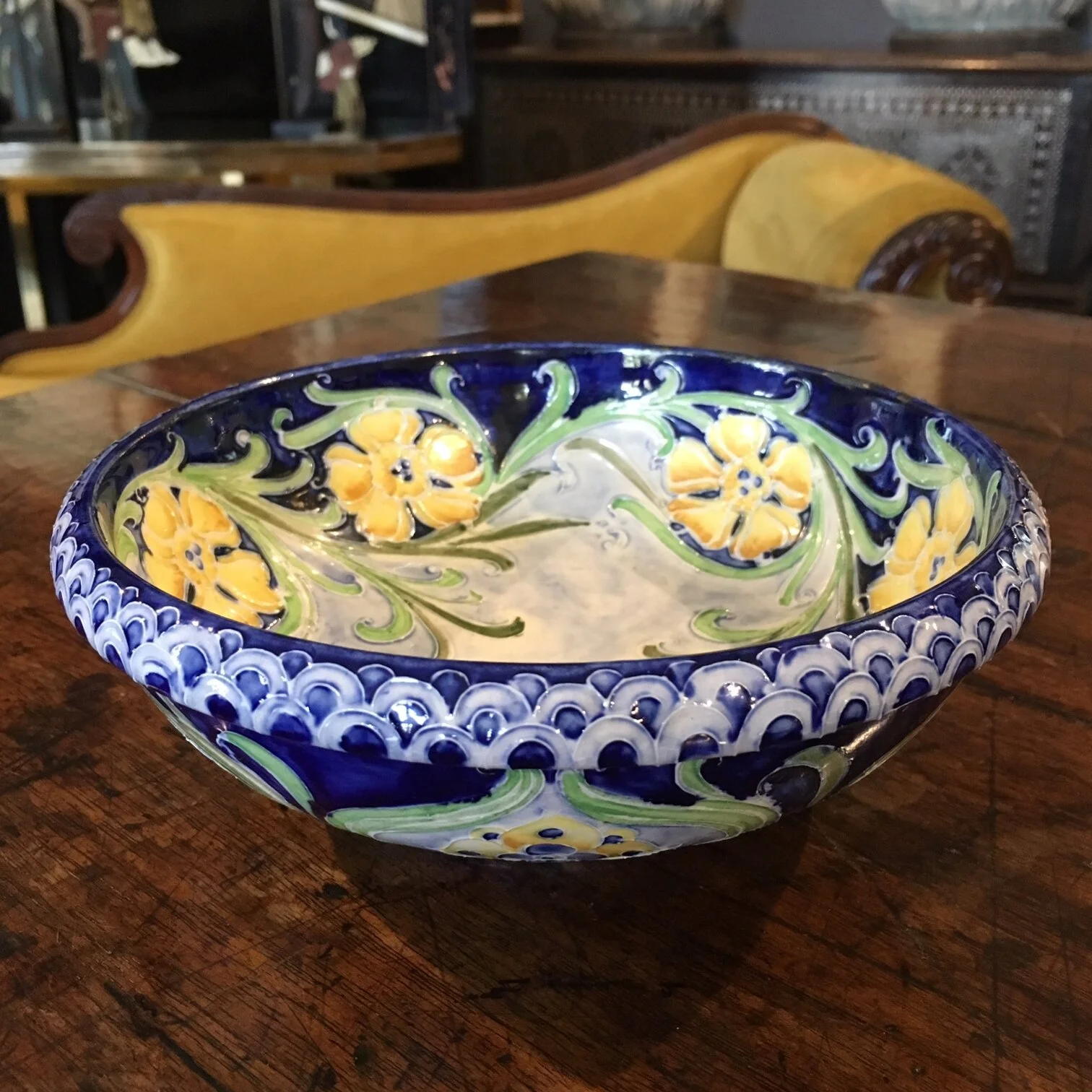 English William Moorcroft Florian Ware Footed Bowl antique