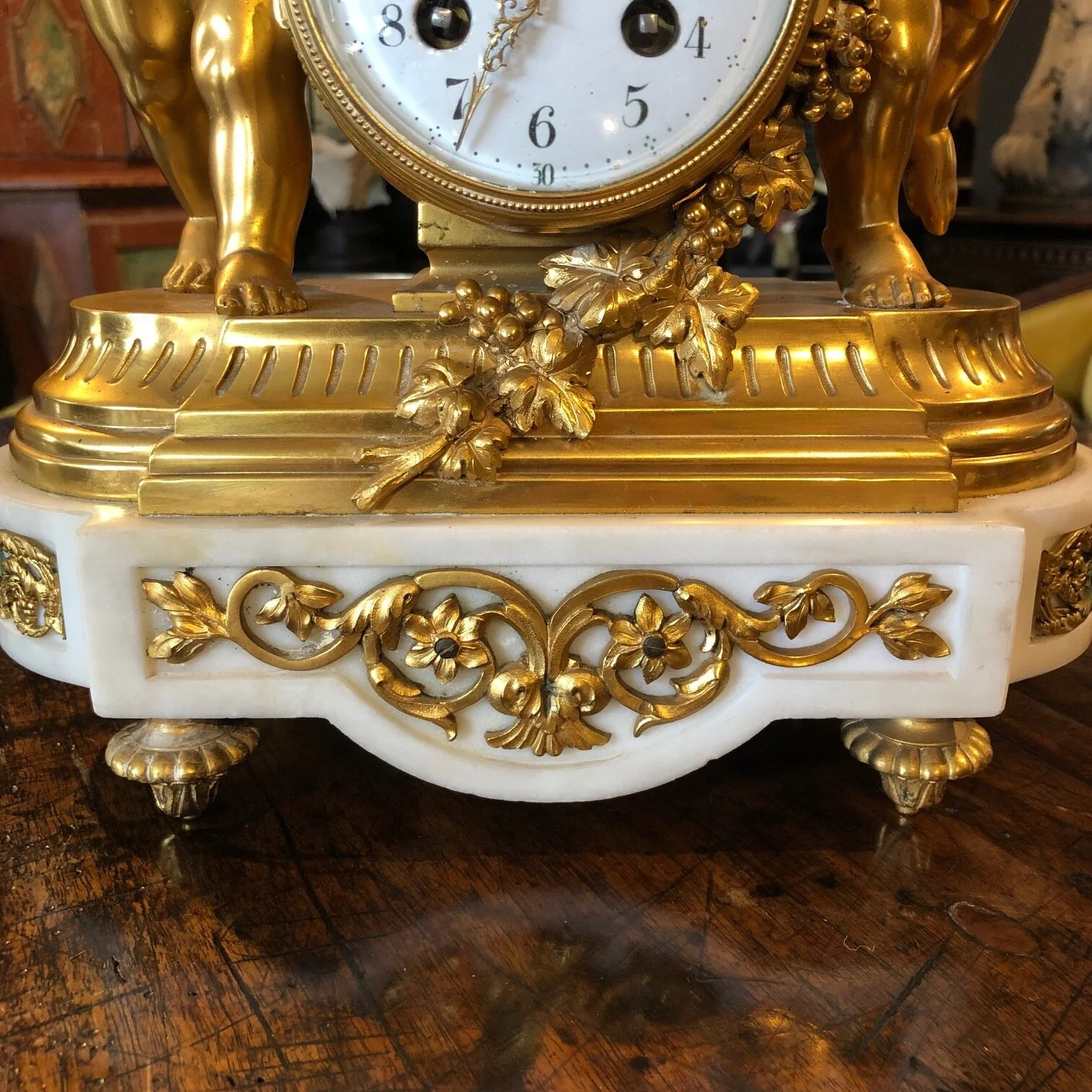 Late 19th century mantle clock retailed by Maple &amp; Co, French circa 1880.
