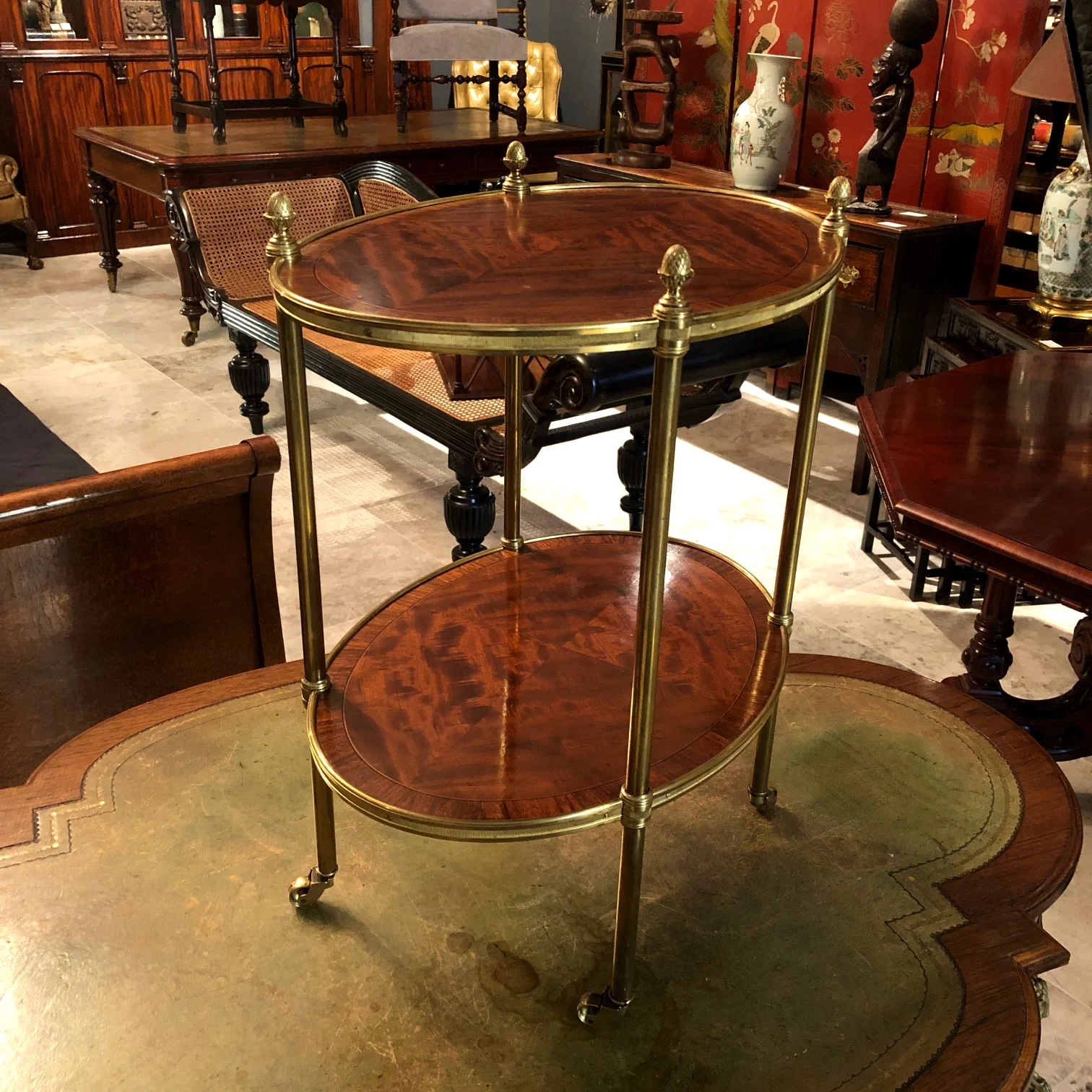 French Mahogany and Brass Two-Tier Occasional Table