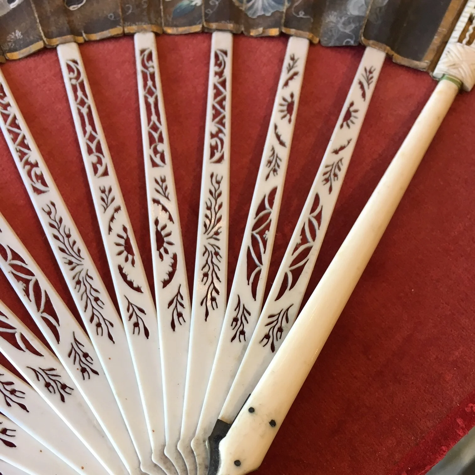 A rare 18th century Chinese export hand painted fan in case with bone handle , circa 1760.