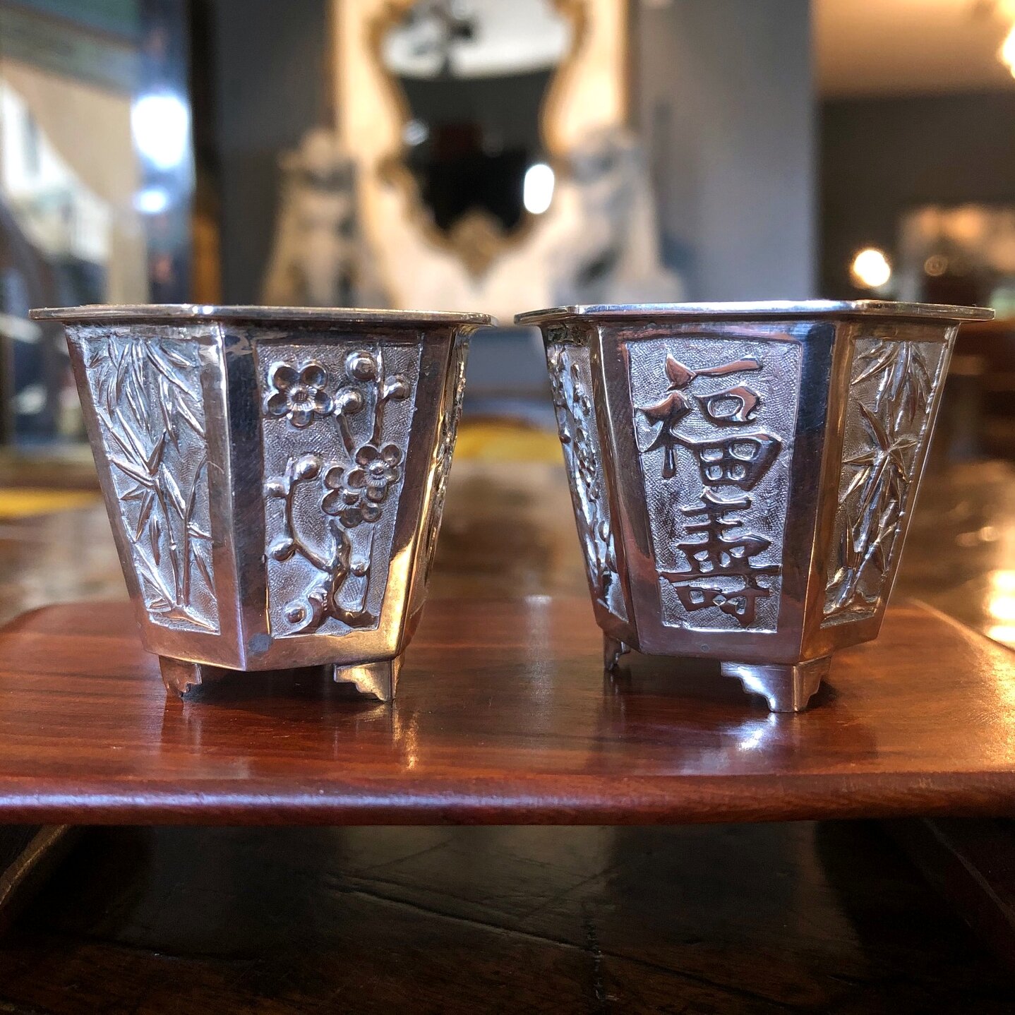 19th century Chinese export silver salt cellars, circa 1890 antique