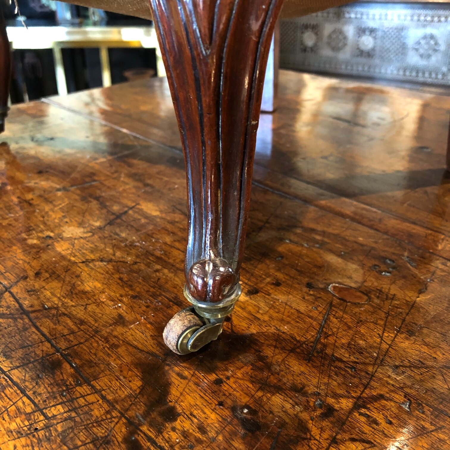 Fine quality mid 19th century English mahogany child’s chair on original brass castors, circa 1860 antique