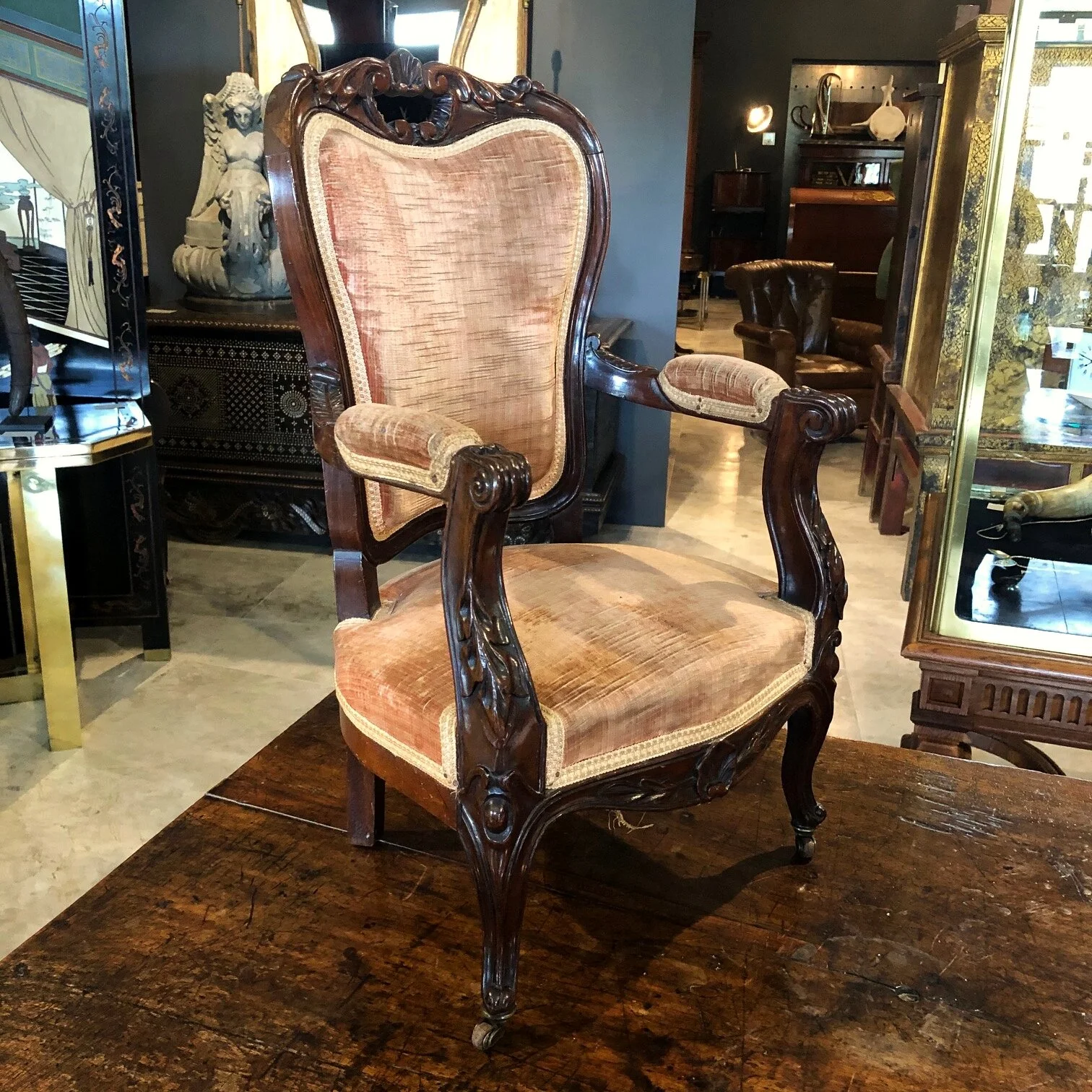 Fine quality mid 19th century English mahogany child’s chair on original brass castors, circa 1860 antique