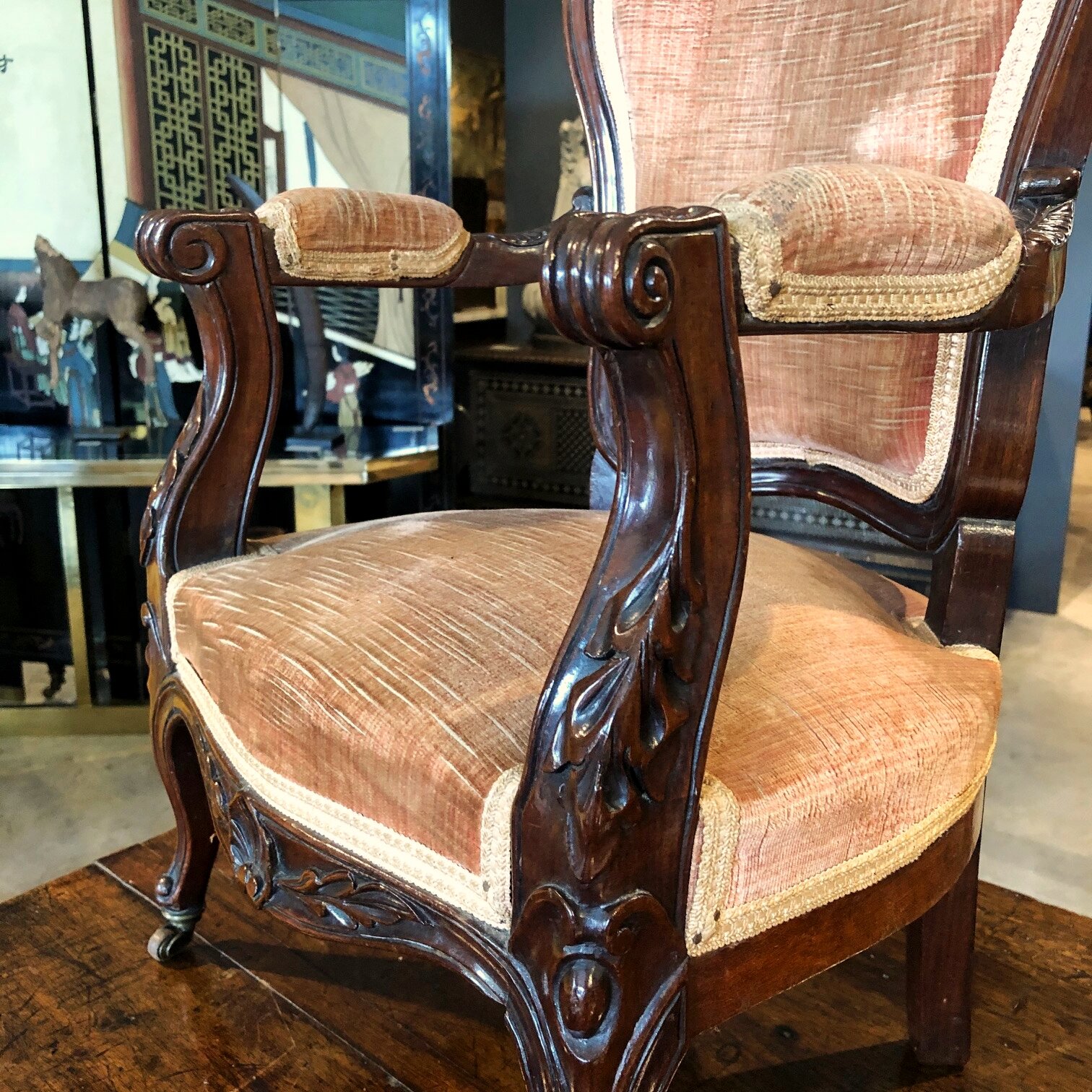 Fine quality mid 19th century English mahogany child’s chair on original brass castors, circa 1860 antique