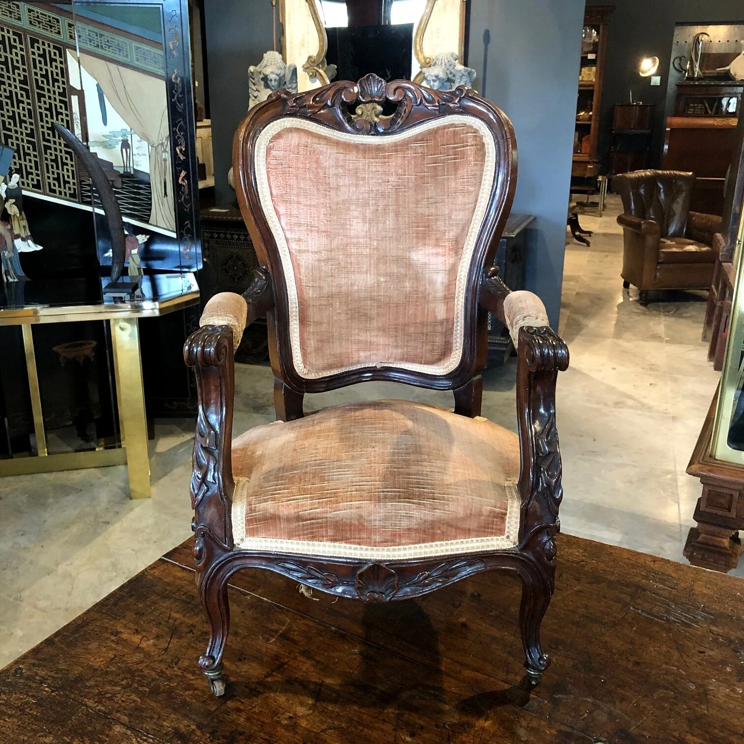 Fine quality mid 19th century English mahogany child’s chair on original brass castors, circa 1860 antique