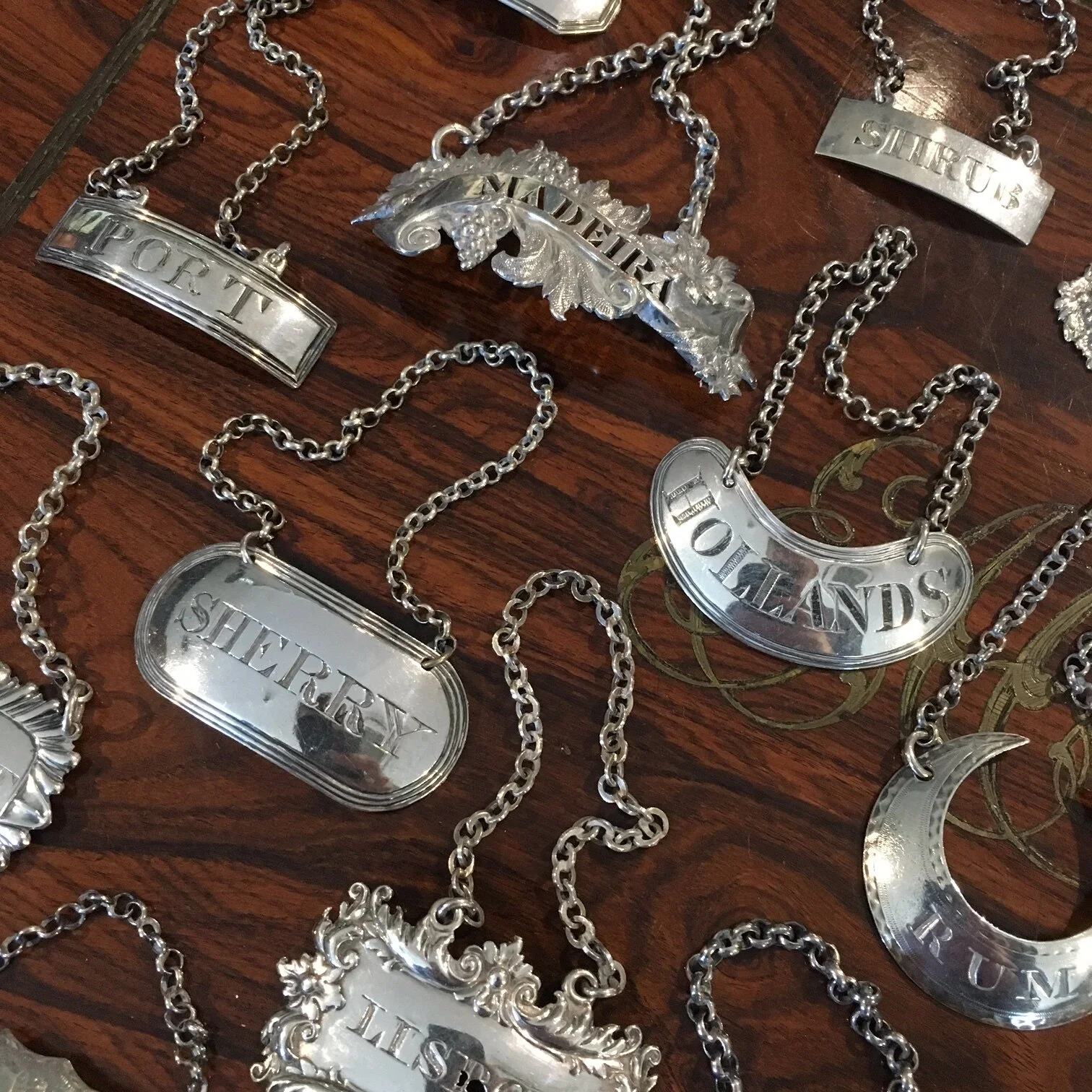 Selection of 18th &amp; 19th Century English Silver Decanter Labels antique