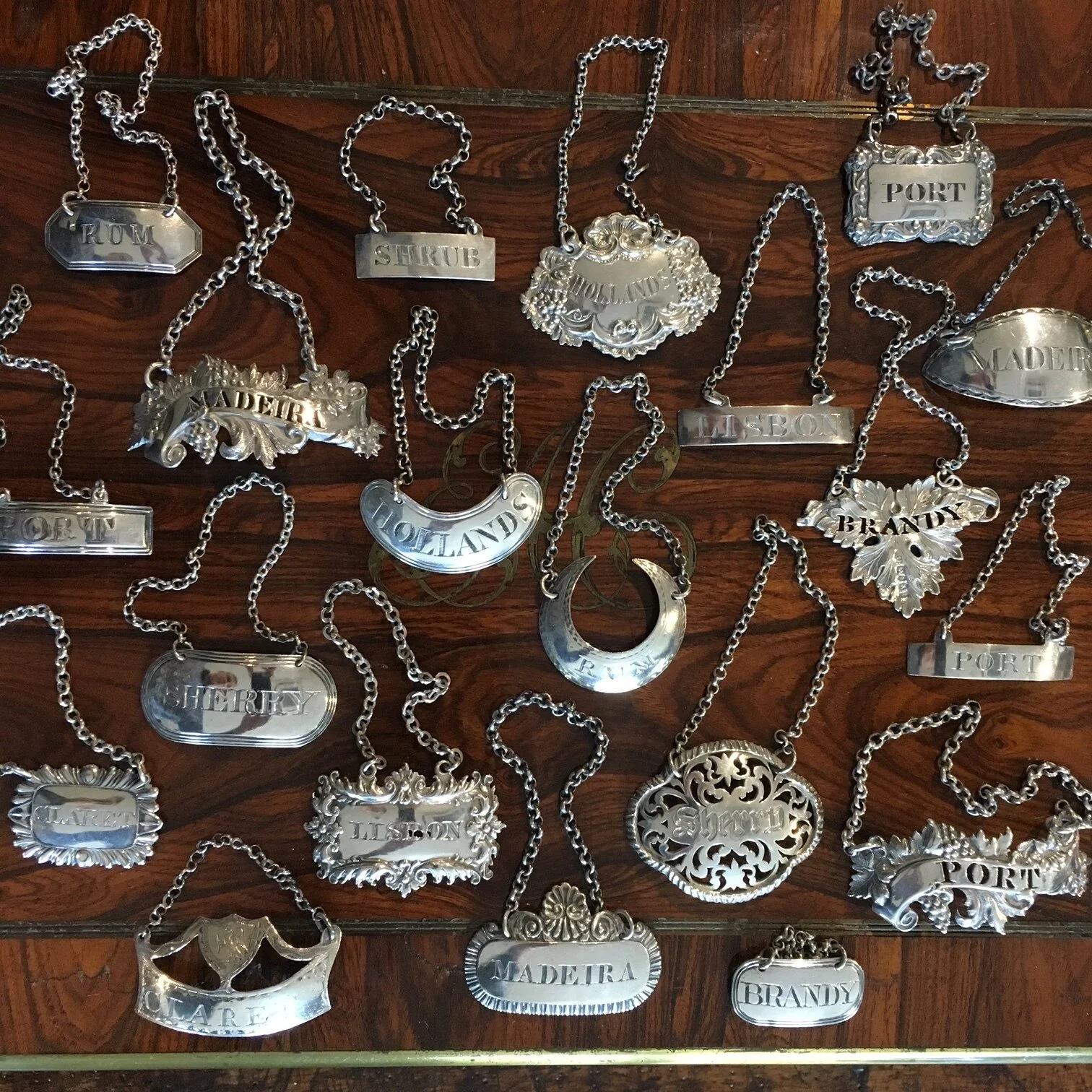 Selection of 18th &amp; 19th Century English Silver Decanter Labels antique