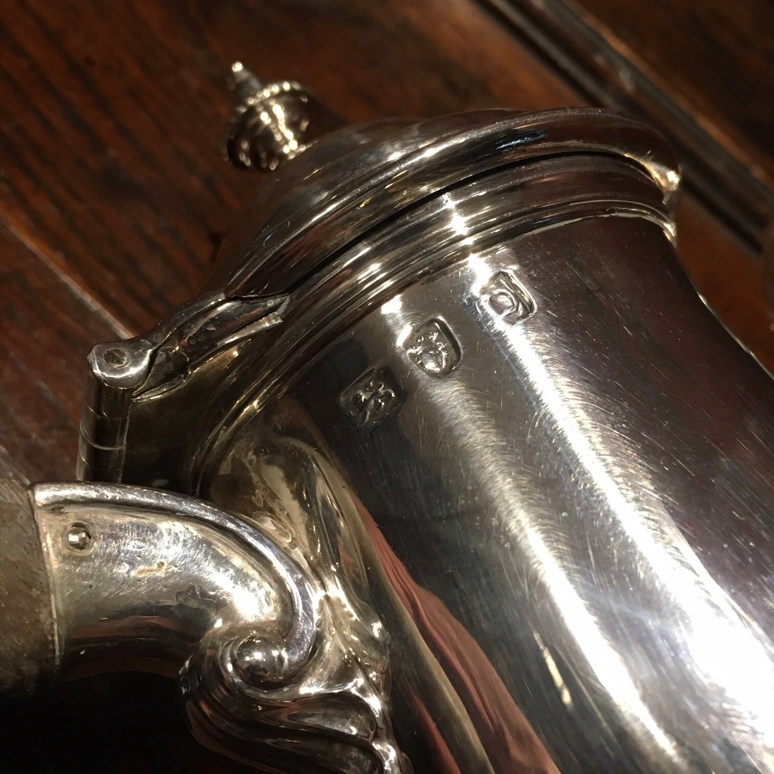 Mid 18th century sterling silver coffee pot, London 1759. Possibly made by William Bagnall antique