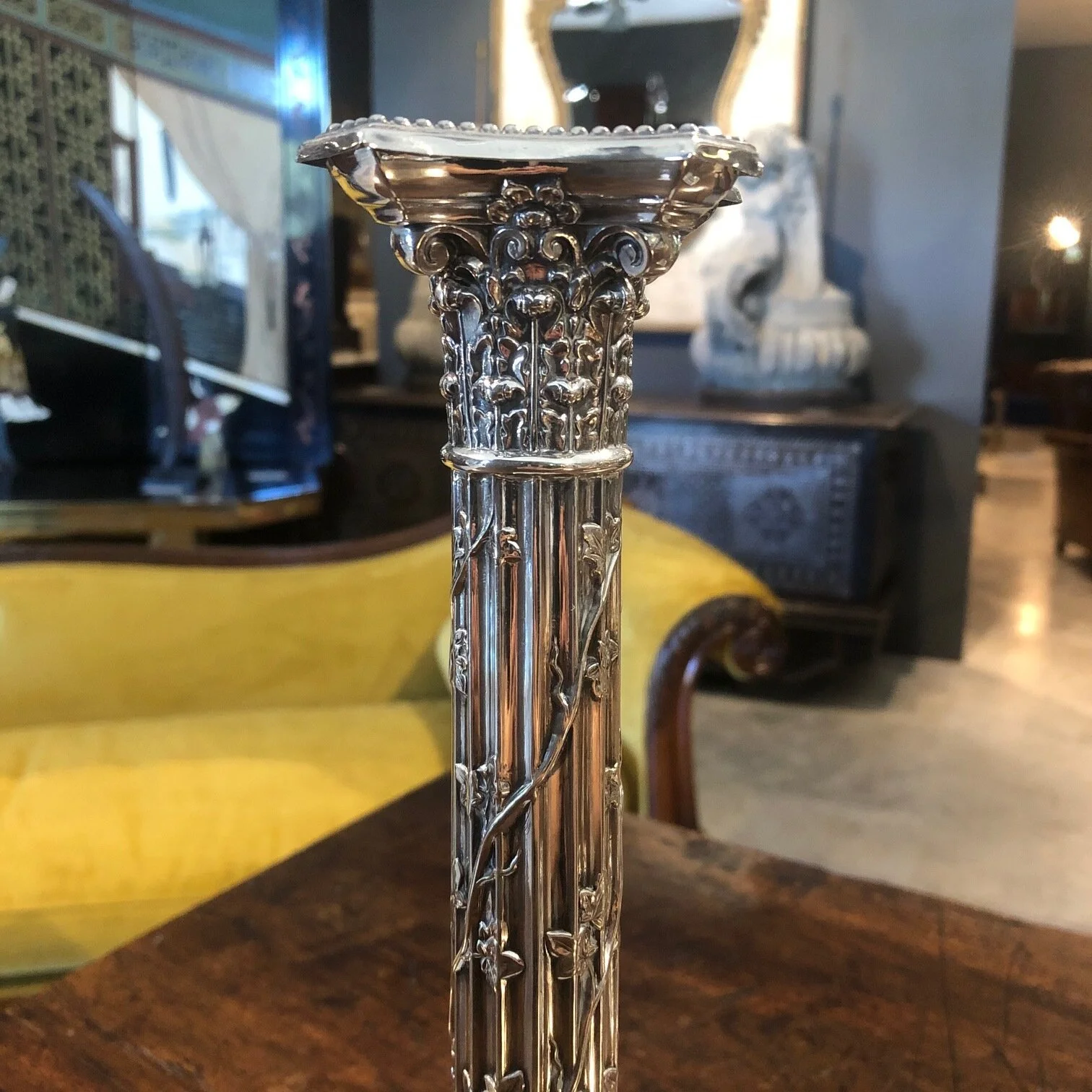 Pair of English sterling silver candlesticks, made in Sheffield 1893