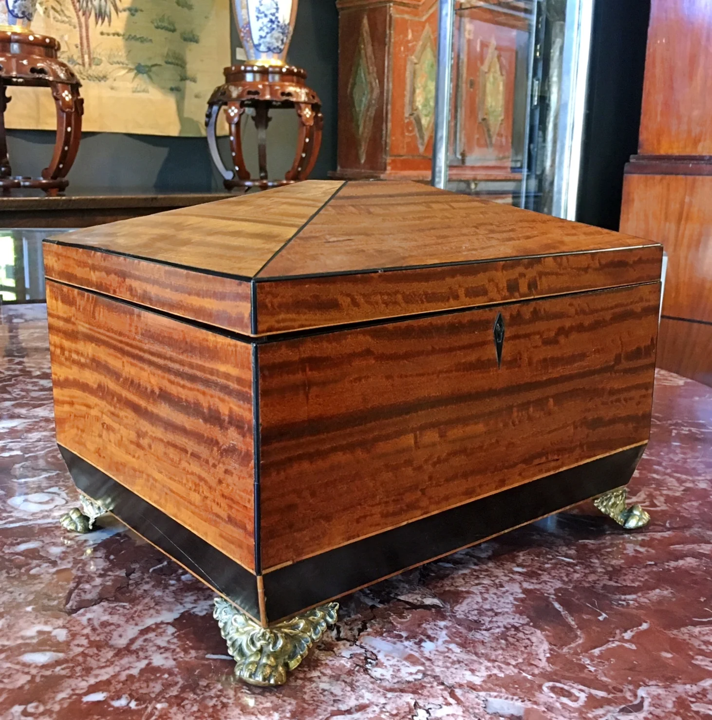 English Regency Fitted Satinwood Jewellery/ Sewing Box