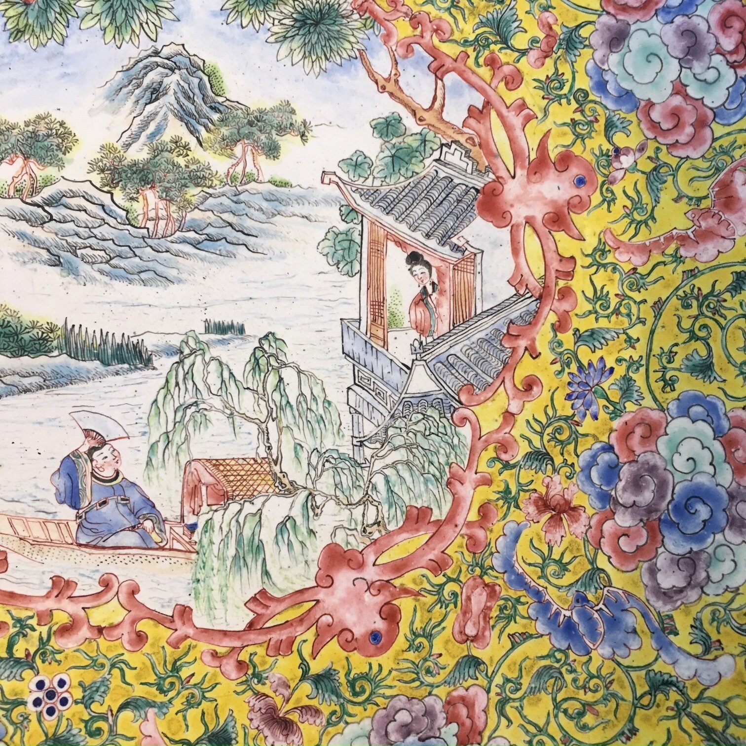 Chinese enamel decorated plate, Cantonese circa 1900-20 antique