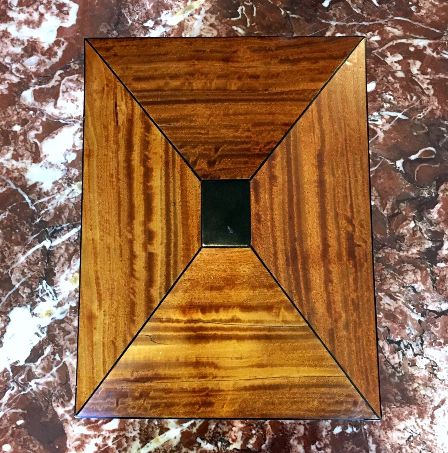 English Regency circa 1820 fitted satinwood jewellery/ sewing box with ebony features. Original feet antique