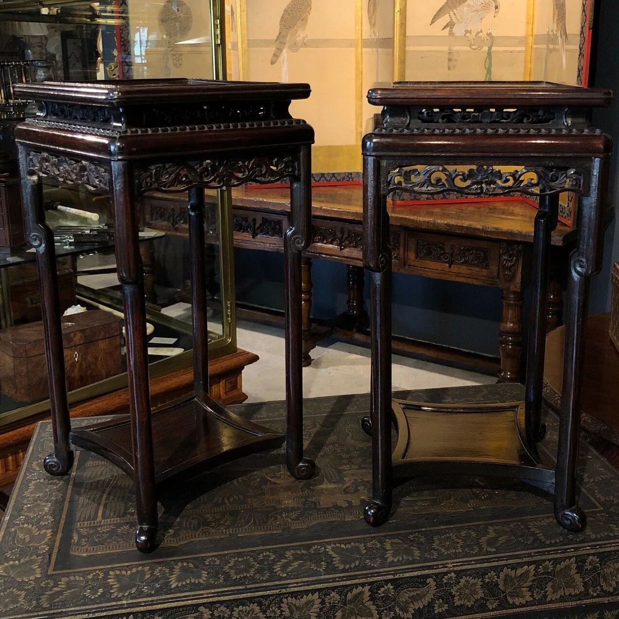Pair of Chinese Carved Rosewood Stands