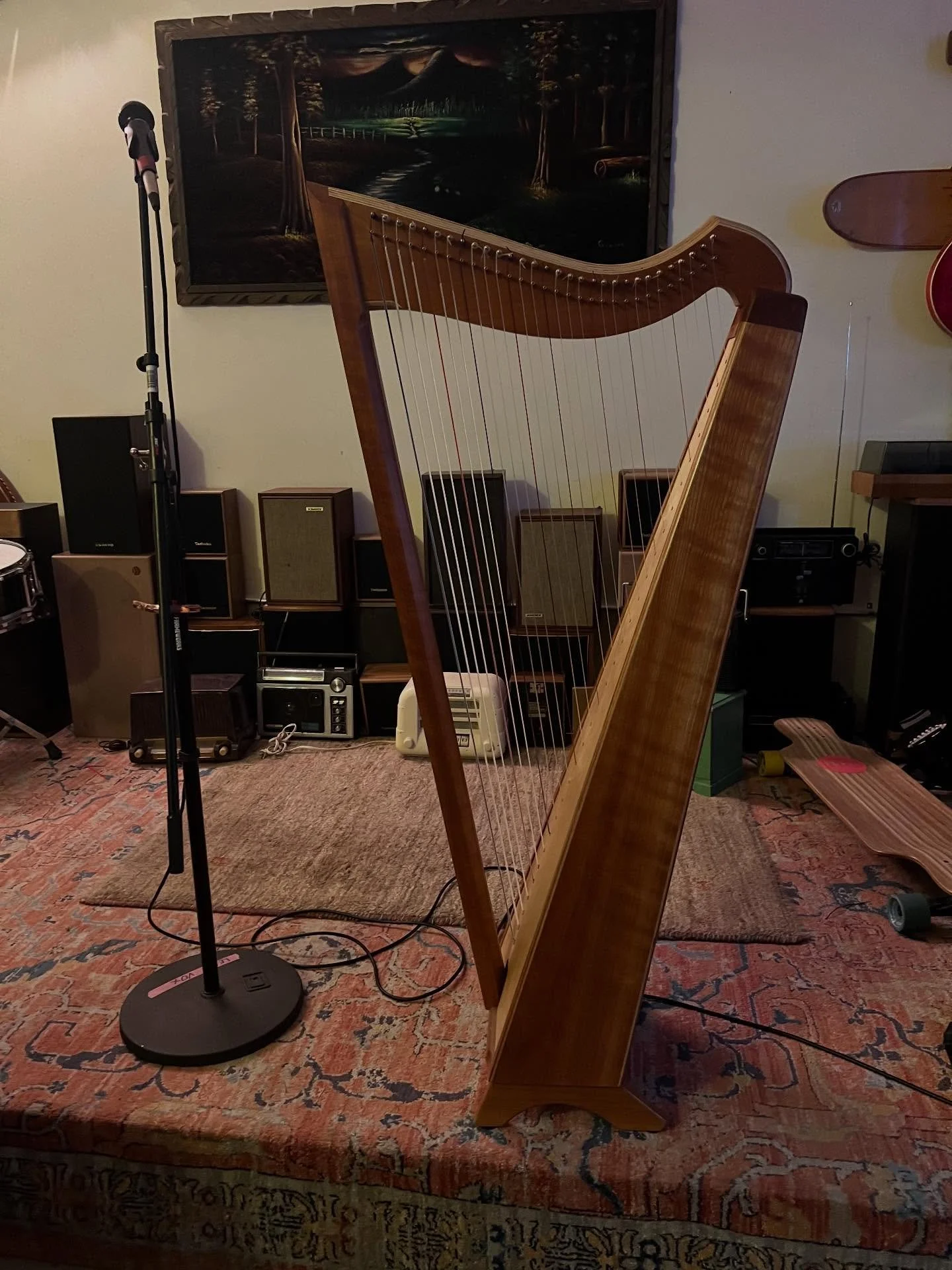 I was tipped off on a lovely little harp at @bside_records_vintage 🪉and went to check it out today.  While it doesn&rsquo;t come with a case or tuning key, it looks structurally sound!
I was really impressed by their performance space and cool vibe.