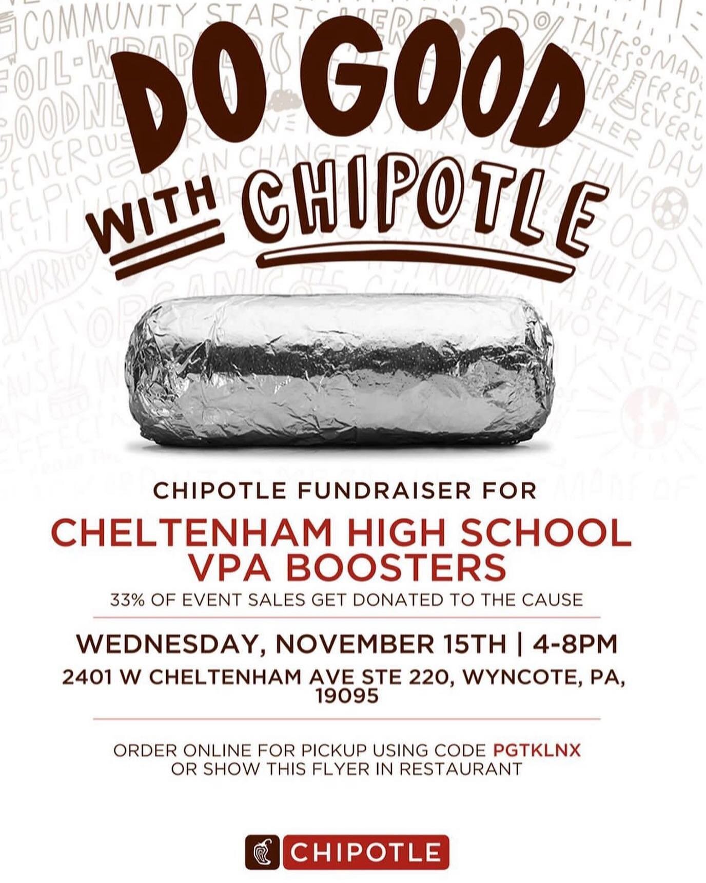 Chipotle today!!!! Stop by from 4-8 and grab some food!! 🌯