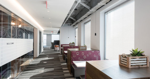  Shown here is the Capital One office in Tysons, VA. Booth seating at this Capital One location provides a comfortable breakout space for small meetings or brainstorming. (Photos: Adam Auel Photography, courtesy of Capital One)   