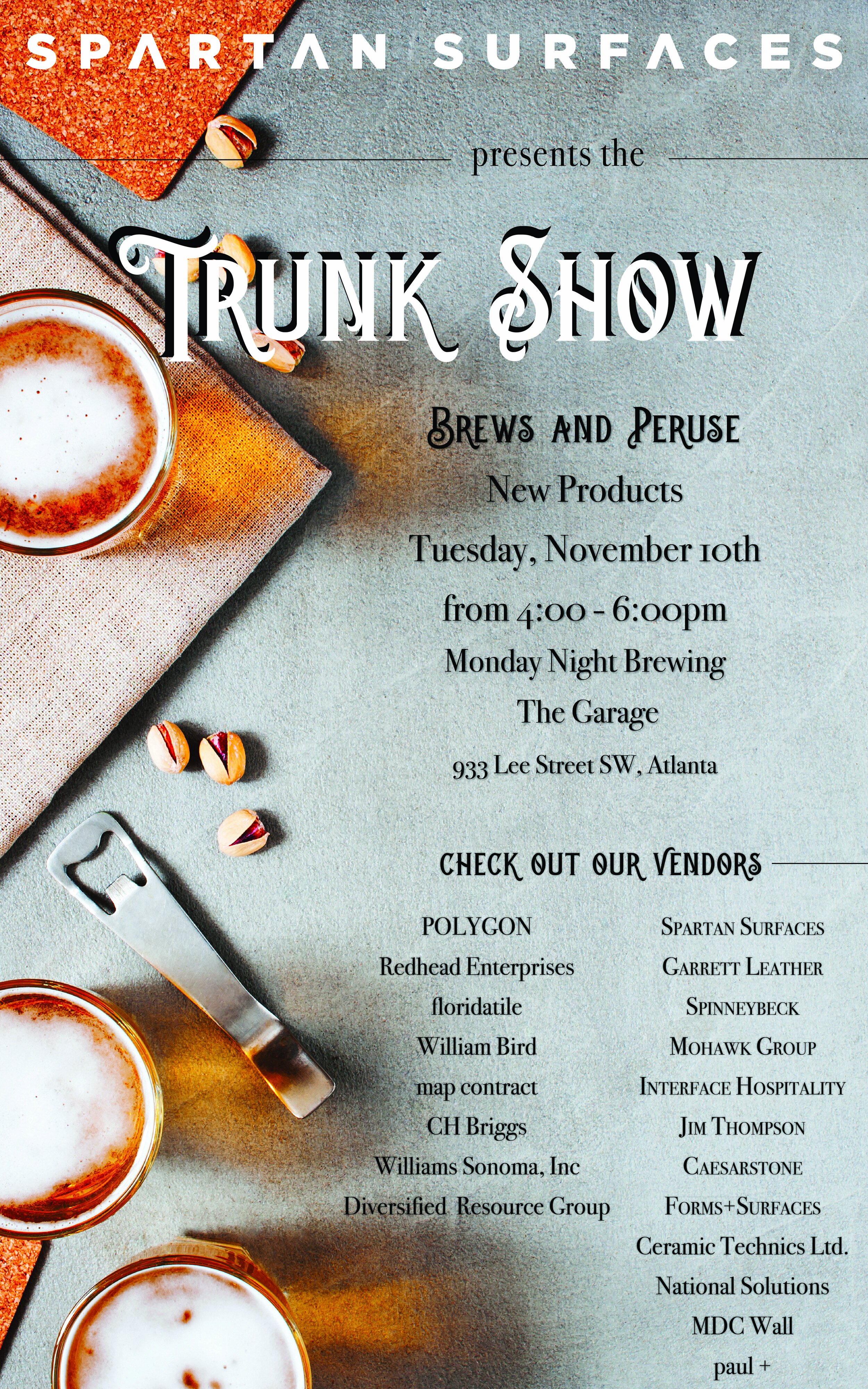 Spartan Surfaces presents the Trunk Show: Brews and Peruse — IIDA Georgia  Chapter