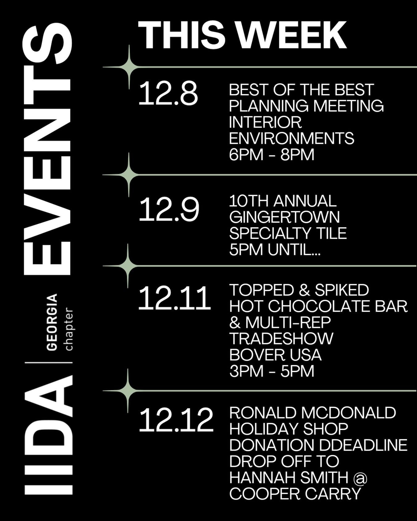 Tis the season&hellip;. for fun, festive events and meaningful ways to give back to our IIDA Community!  If you have any questions about events/happenings this week,  please shoot us a message!