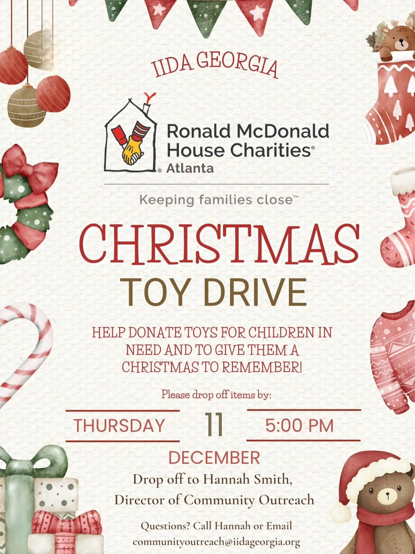 We are still collecting donations for the Ronald McRonald House Holiday Shop!  Swipe to see a list of needed items.  Please drop any items off to Hannah Smith at Cooper Carry by end of day -THIS- Thursday Dec. 11.

If you&rsquo;d prefer to make a mon
