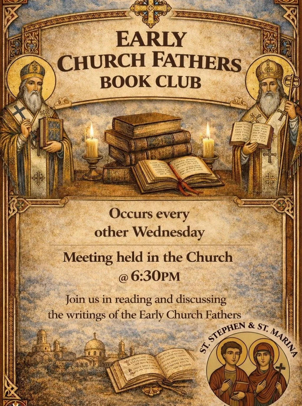 Join us tonight at 6:30pm to discuss the Writings of the Early Church Fathers!