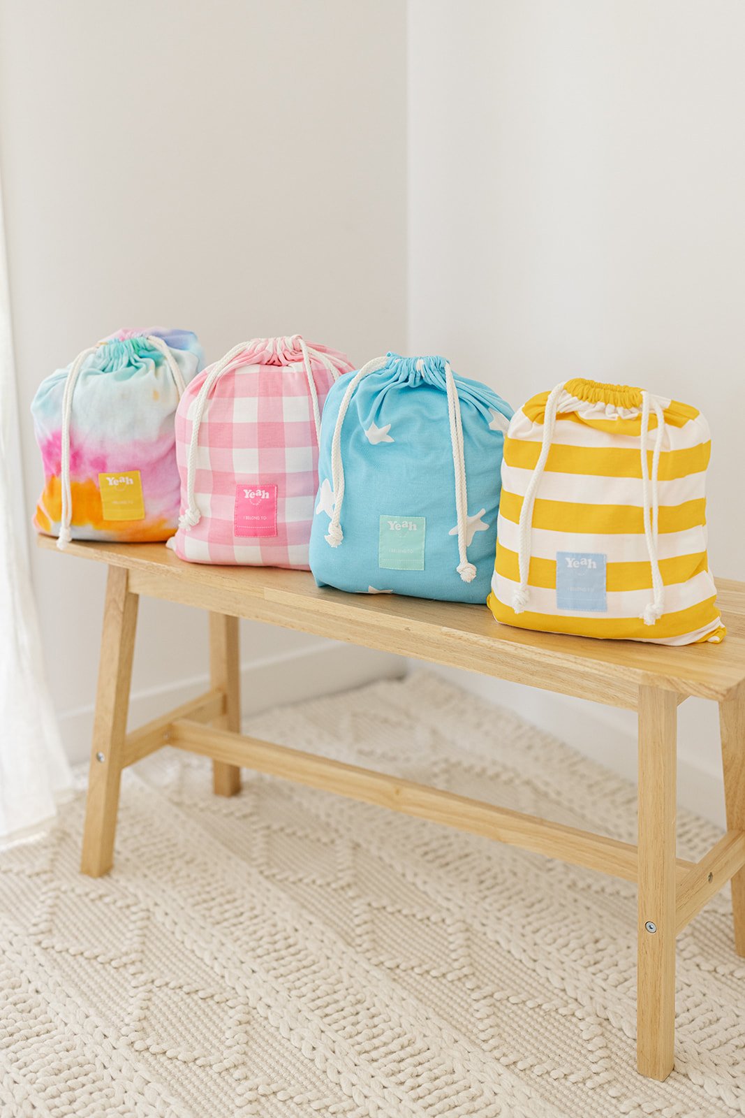 Product photos of daycare sleep bags by Brisbane brand Yeah the Kids