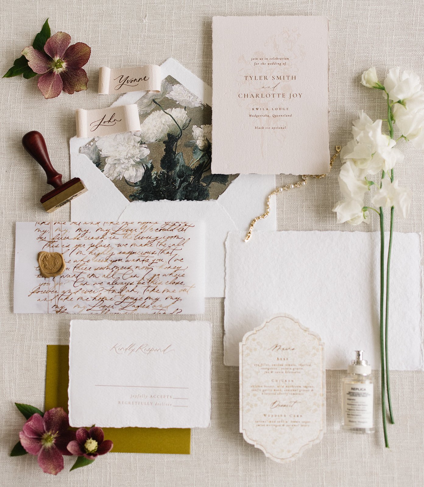  details of a wedding captured on a flat lay 