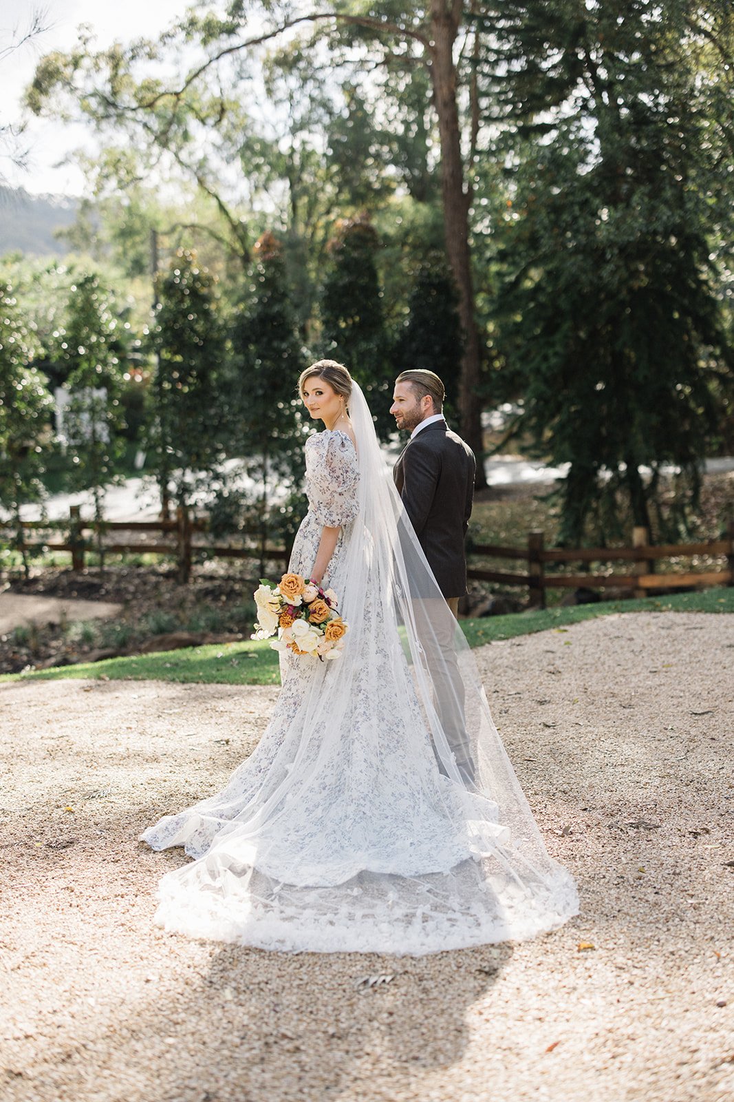  Brisbane wedding couple walking together at sunset  