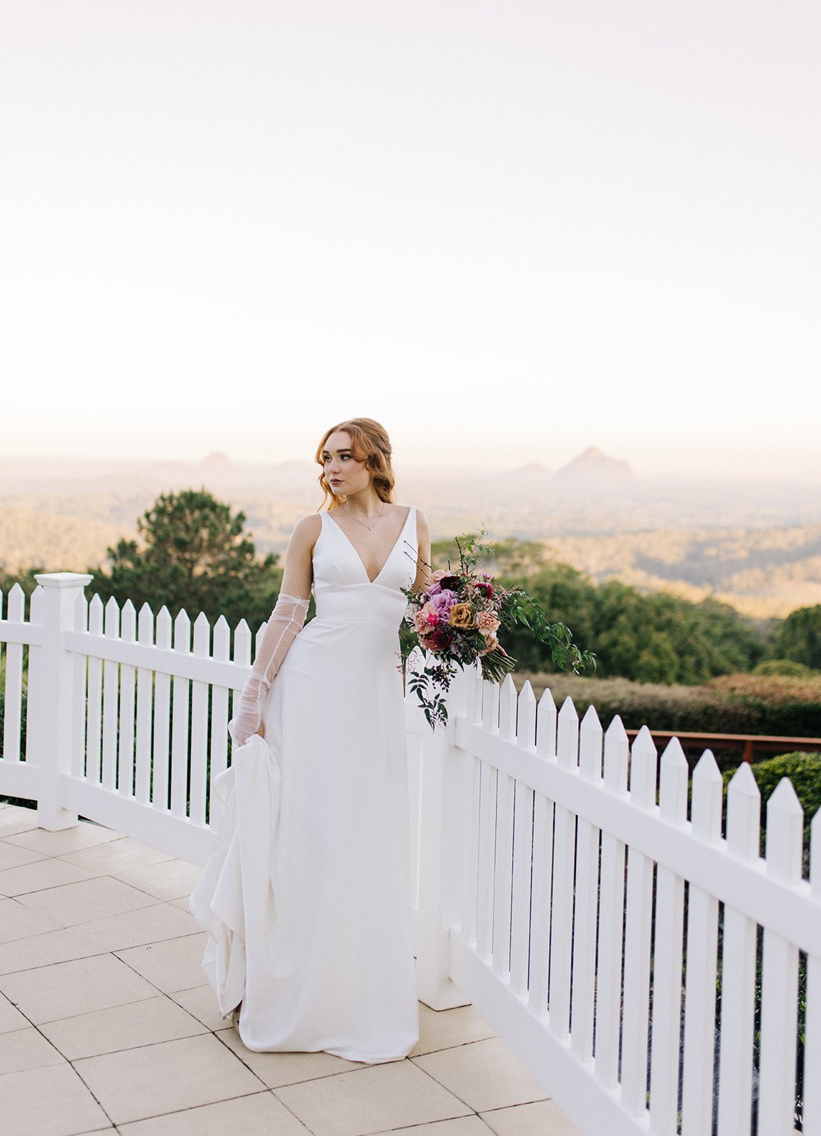  bride photographed at tiffanys Maleny with hinterland view  