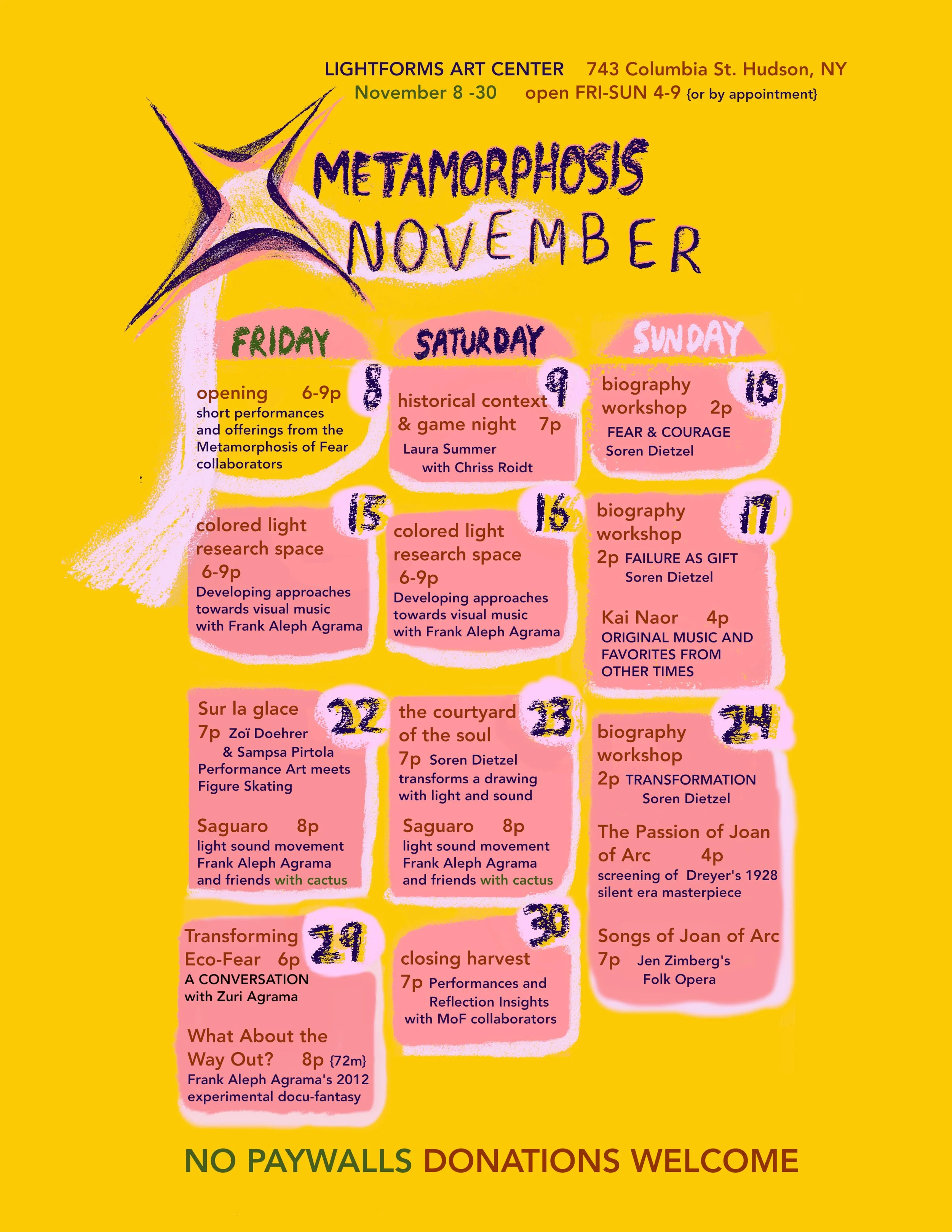 Metamorphosis of Fear Calendar of Events
