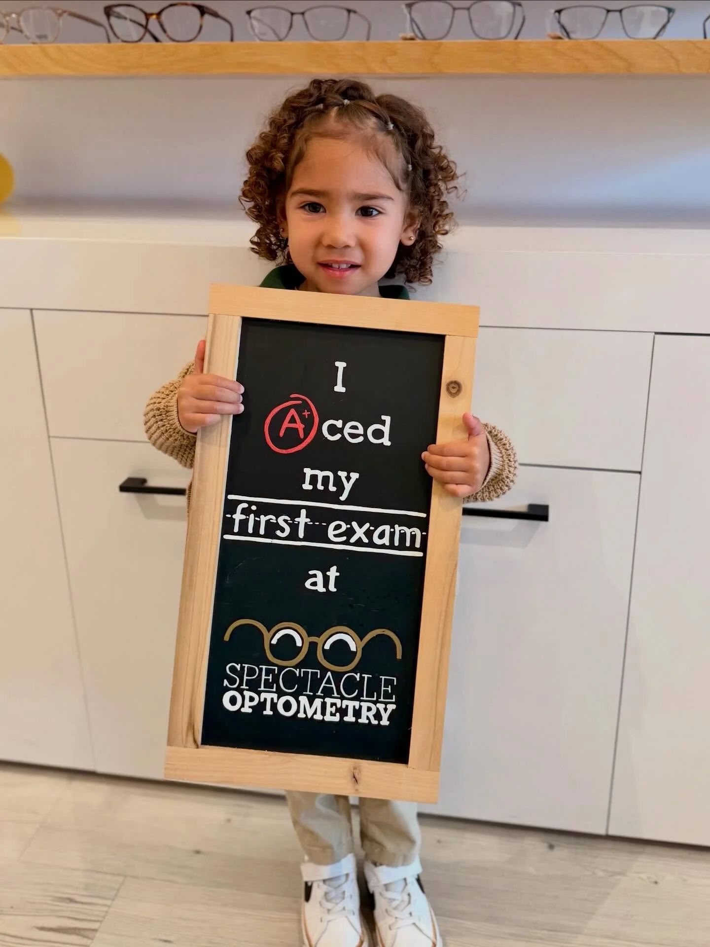 This cutie did so good at her first eye exam last week!! 🙌🏻🤓 Even if your child is showing no signs of any vision problems, it&rsquo;s still a great idea to bring them in for their first eye exam to know for sure and to have a baseline to monitor 