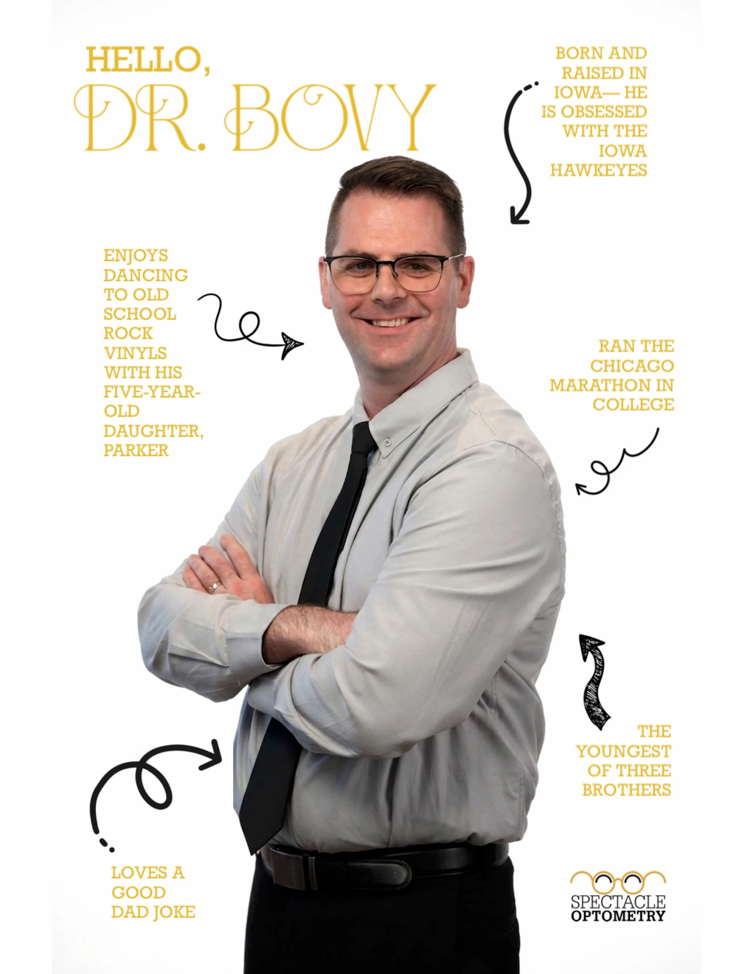Employee Spotlight: Dr. Bovy! 🤓🙌🏻👨🏼&zwj;⚕️ #mondaymood #employeespotlight #familyowned #shopsmall #spectacleoptometry