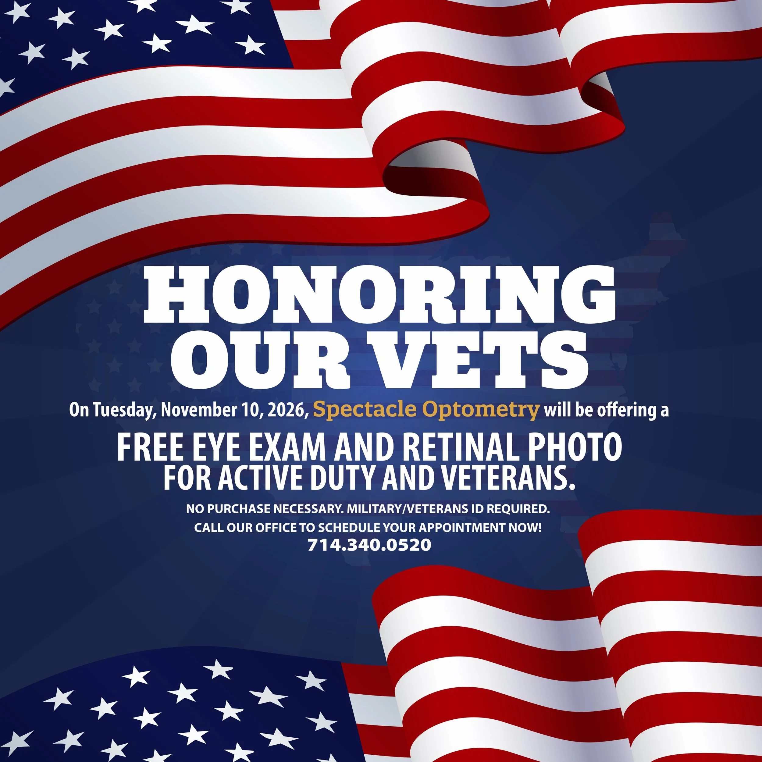 November will be here in the blink of an eye (pun intended! 🤣) and one of our favorite November things is the annual opportunity to give veterans and active duty military free eye exams with retinal photos! This year, Veteran&rsquo;s Day falls on a 