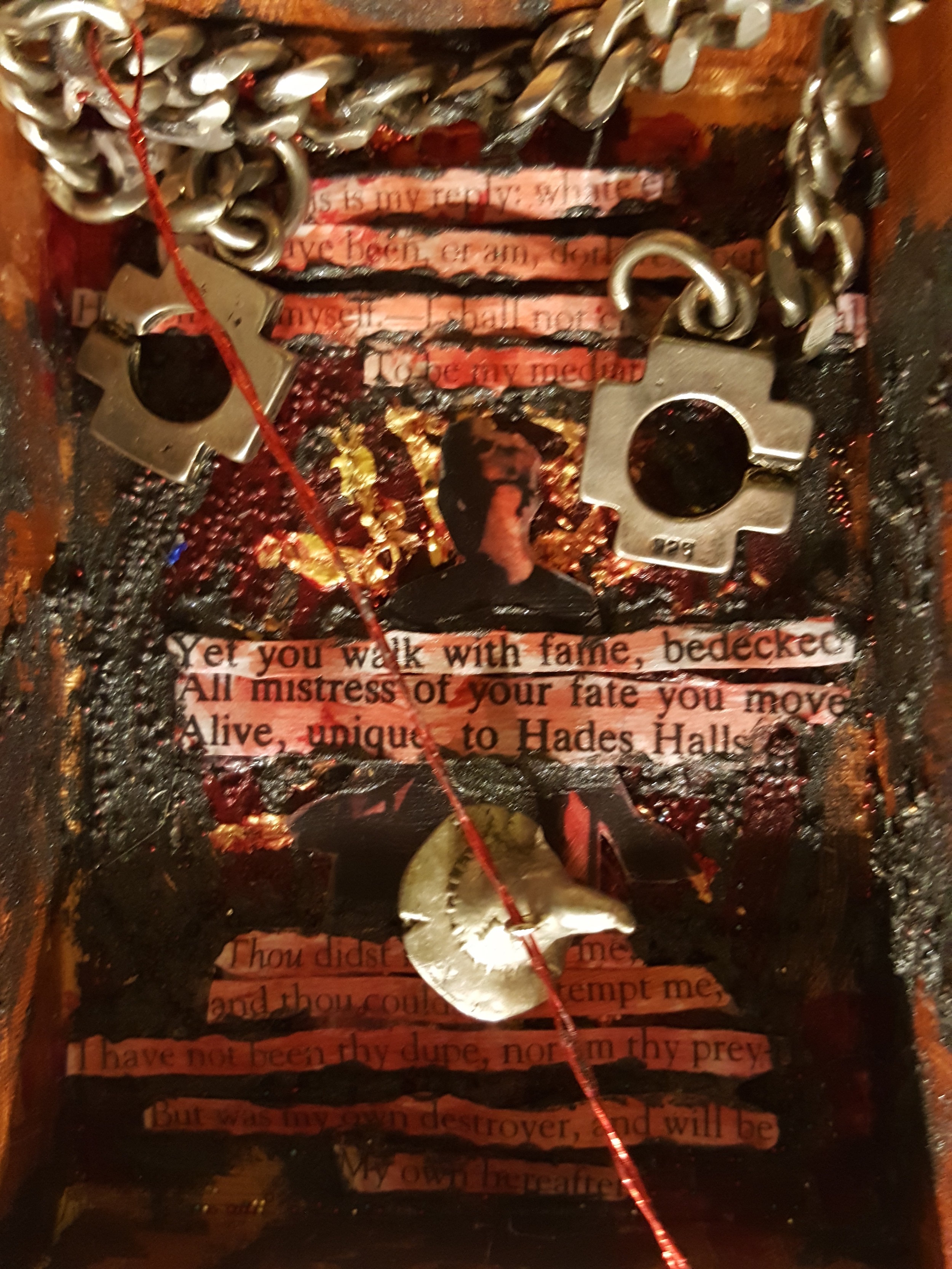  The first and most troubling box to make, representing how Sharon endured a backlash designed to make her confess to sins she hadn’t committed. I was very inspired by how she agreed to keep learning compassionate sensitivity while remaining true to 
