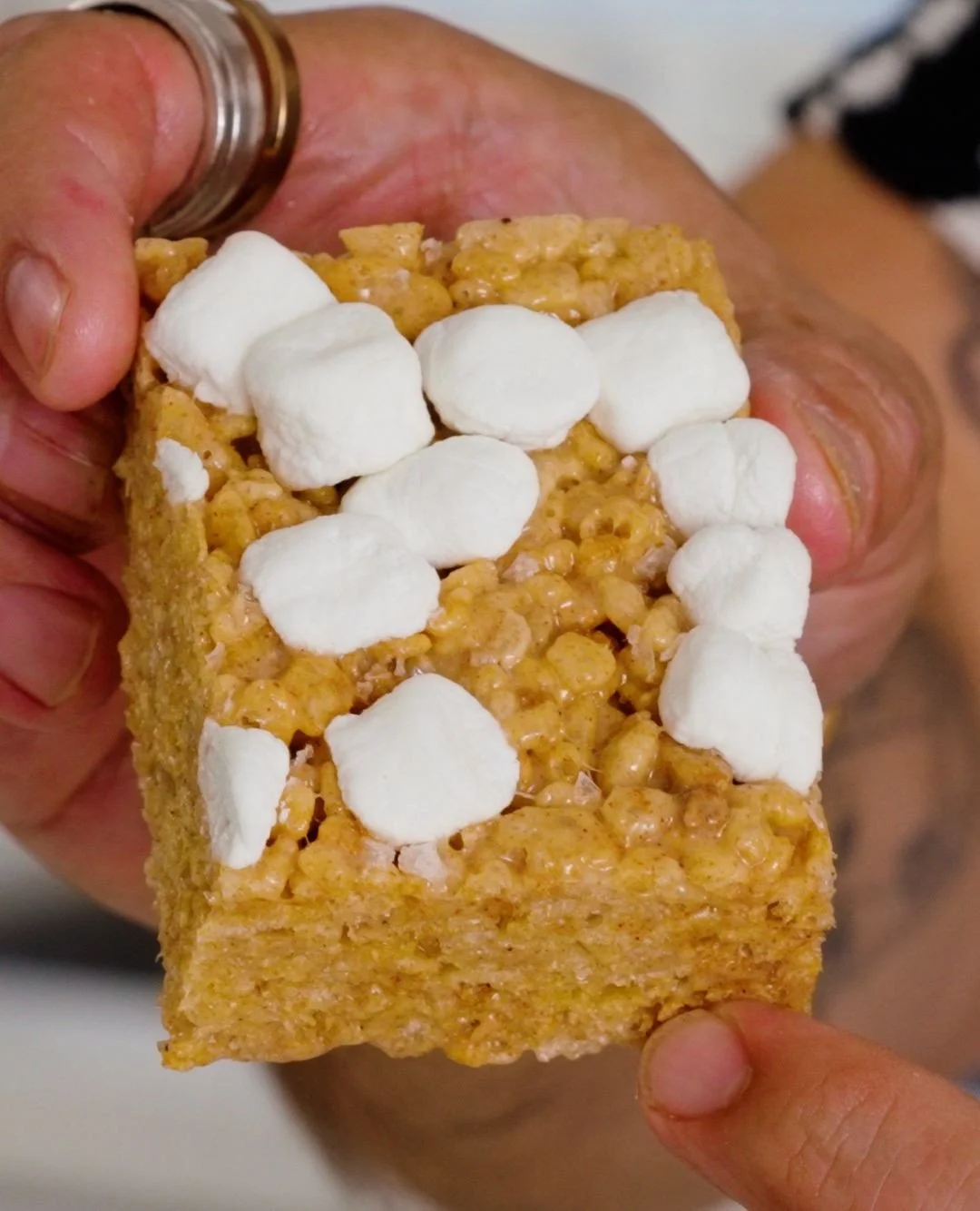 This is my brown butter Rice Krispie treat. There are many like it, but this one is mine.⁠
My treat is my joy. It is my strength. I must honor it as I must honor my cravings.⁠
Without me, my treat does not exist. Without my treat, I do not exist⁠
⁠
⁠