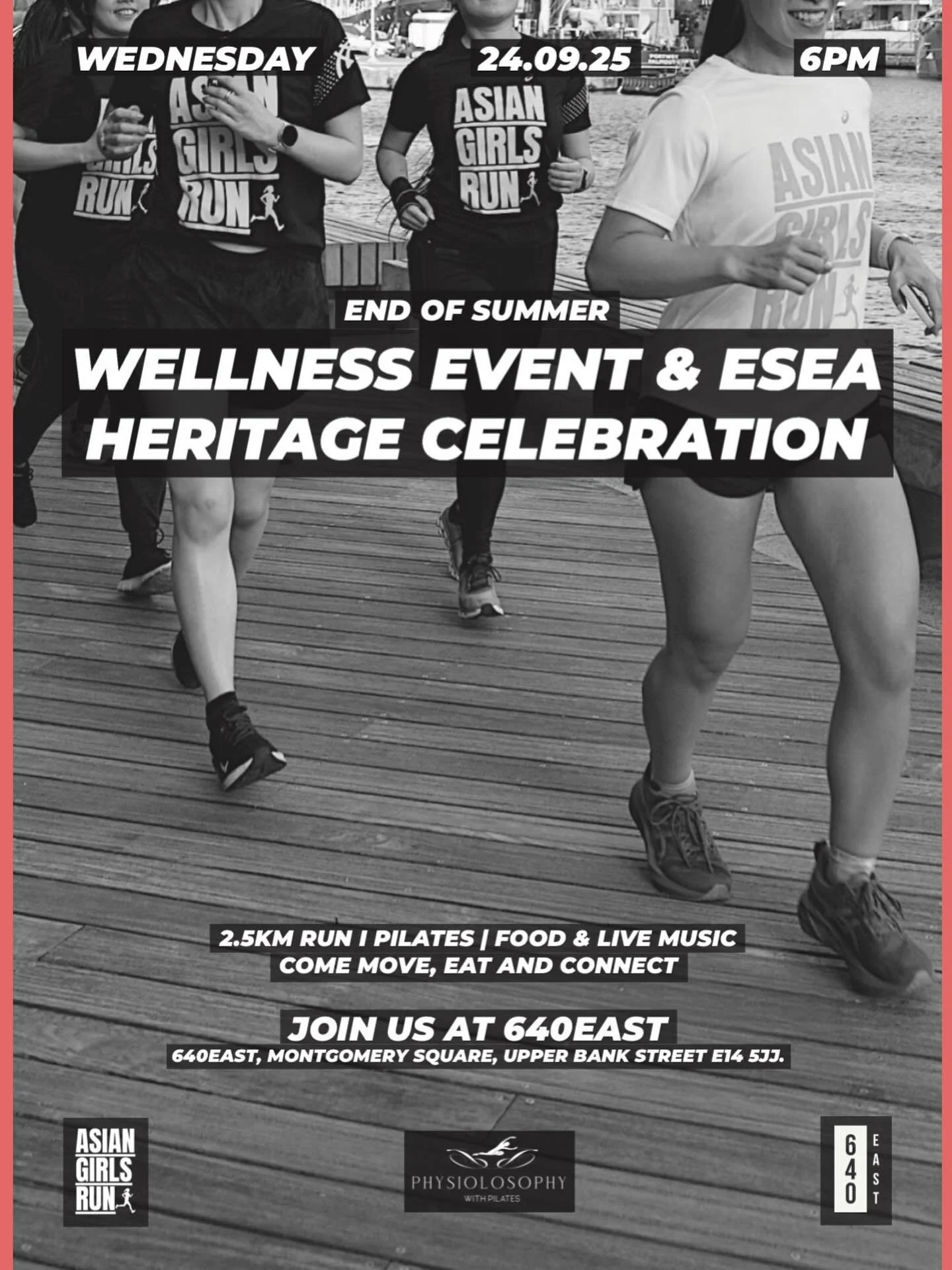 We&rsquo;re hosting @movewellbyjessica and her run club @asiangirls.run for a wellness event that will feature @physiolosophyuk Pilate stretch class.

This event will start with a run, followed by the stretch class to then finish up at @640east Water
