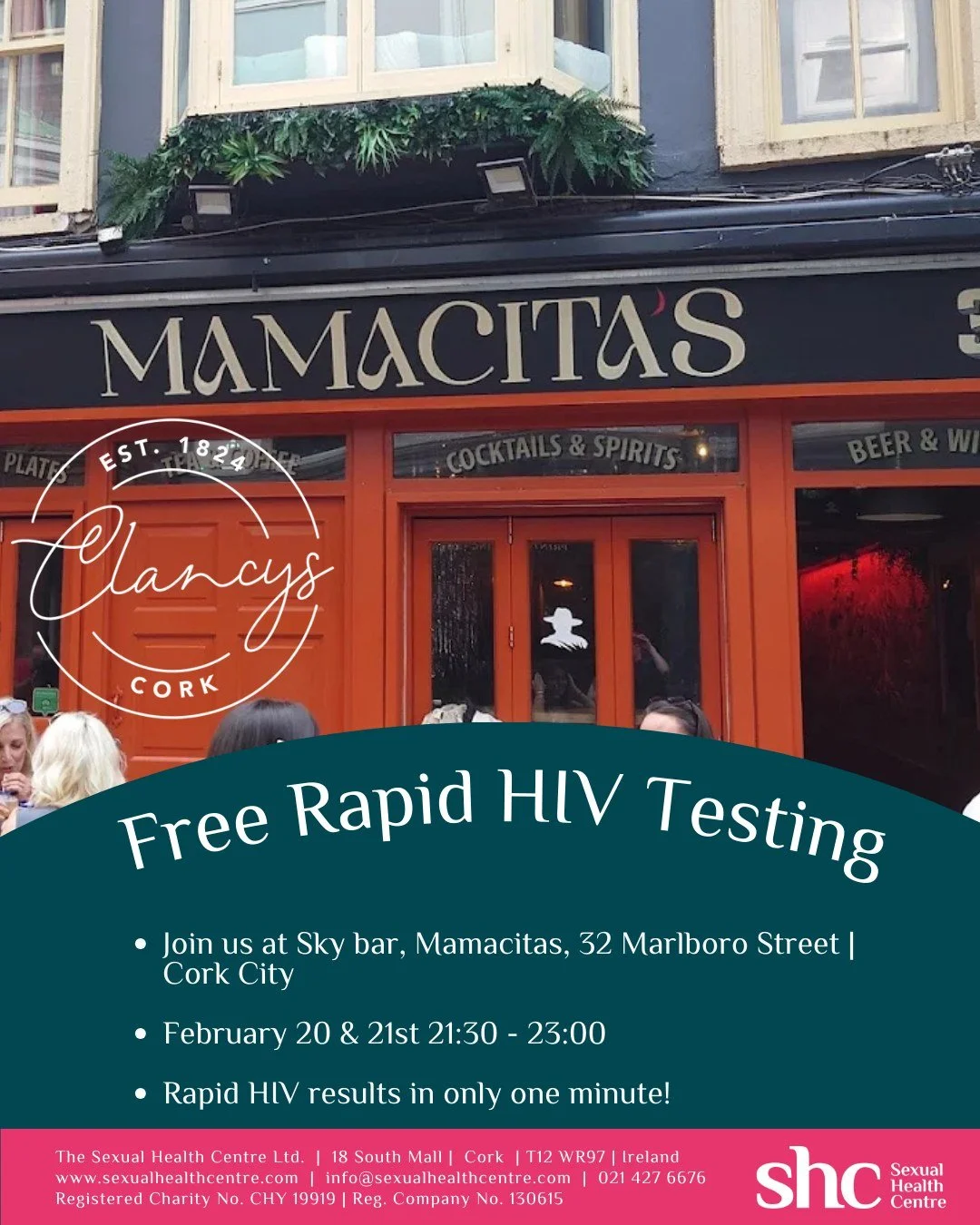 Rapid HIV testing this weekend at Sky bar, Cork

Join us at Sky bar, Mamacitas, 32 Marlboro Street | Cork City 

February 20 &amp; 21st 21:30 - 23:00

Rapid HIV results in only one minute! 

#hiv #uequalsu #rapidtesting