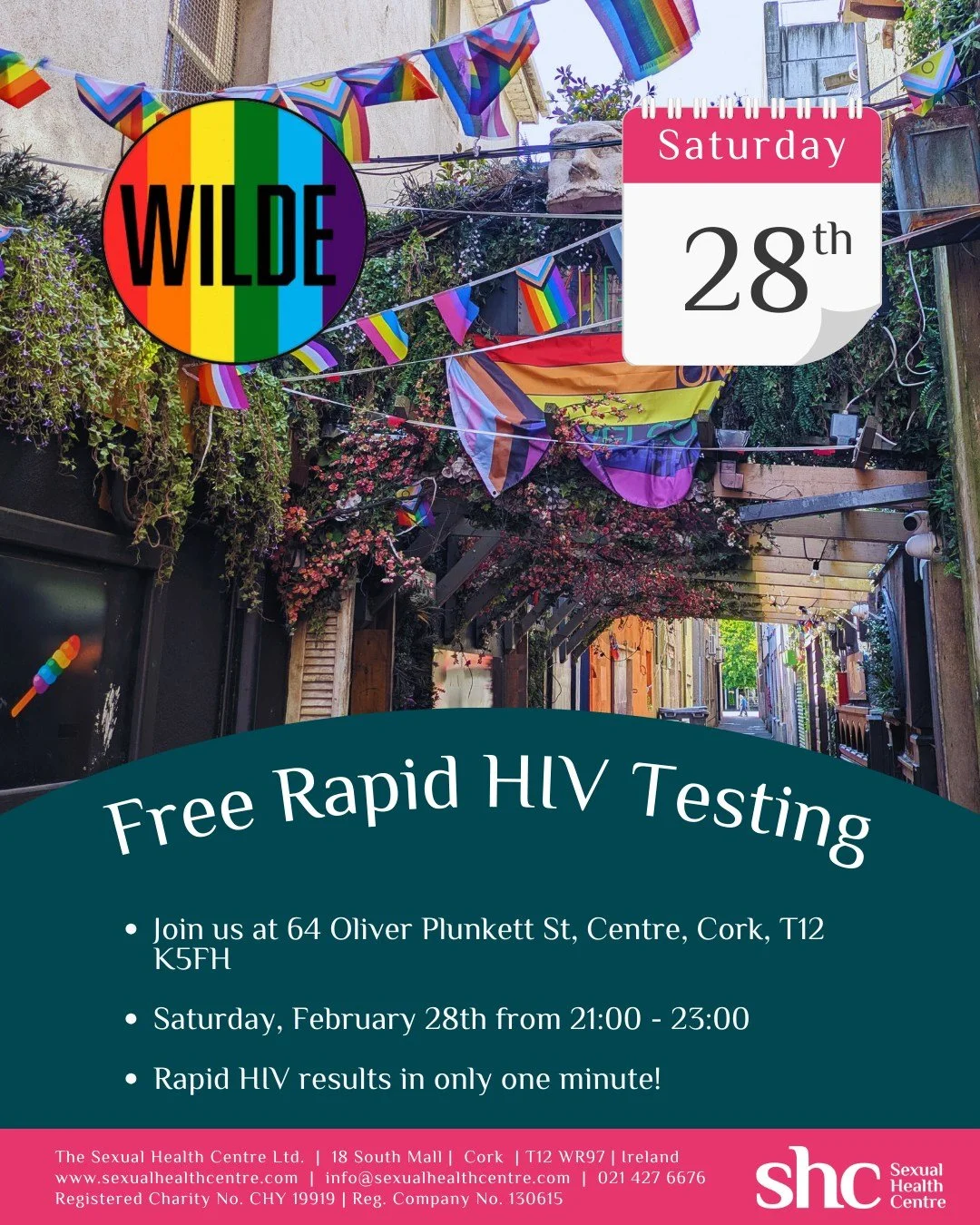 Evening session rapid HIV testing at @wildecork 

WILDE, 64 Oliver Plunkett St, Cork, T12 K5FH

Saturday Feb 28th
From 21:00 - 23:00

Results in one minute.

#rapidhivtesting #wilde #wildebar #hiv #UequalsU #wildebarcork #hivtesting #endaids2030
