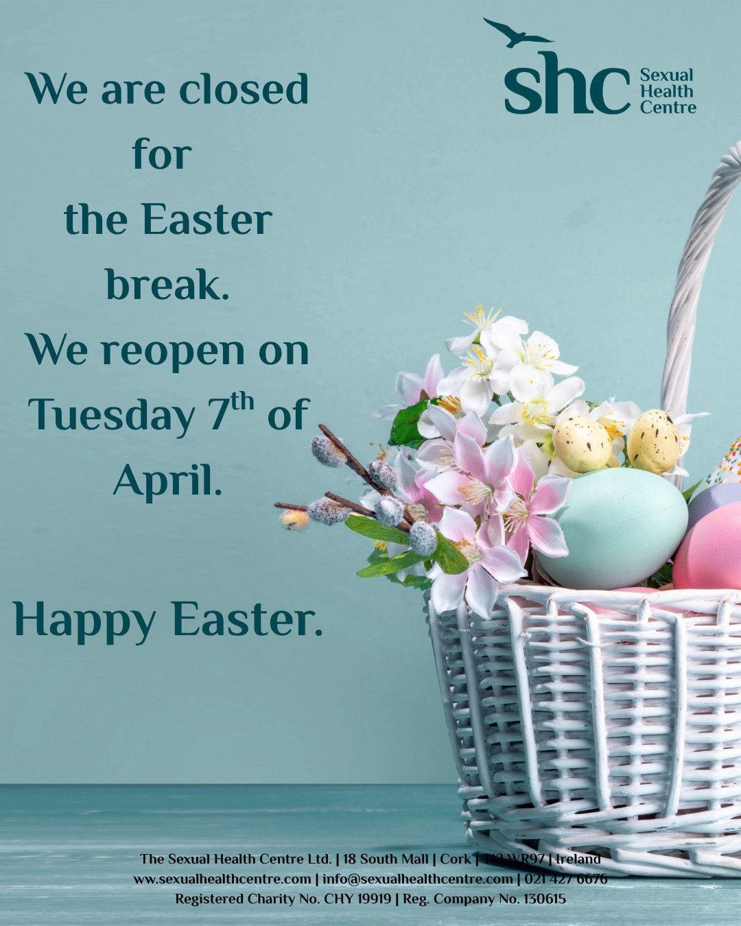 The Sexual Health Centre is now closed for the bank holiday weekend.  We reopen on Tuesday 7th of April.  Have a great weekend.  #4dayweekend #bankholiday #easter #spring