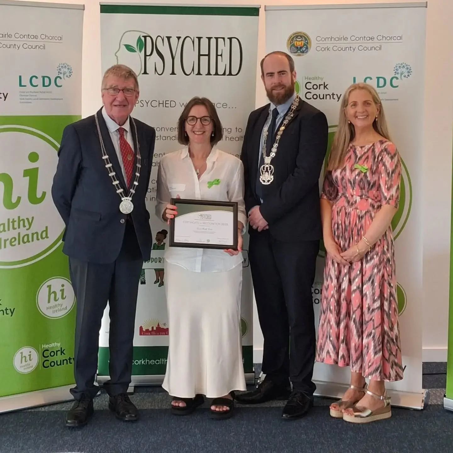 @fionacfinn1 accepting the @psychedcork certificate on behalf of @shc_cork recognising positive mental health initiatives in the workplace. #mentalhealth #wellbeing