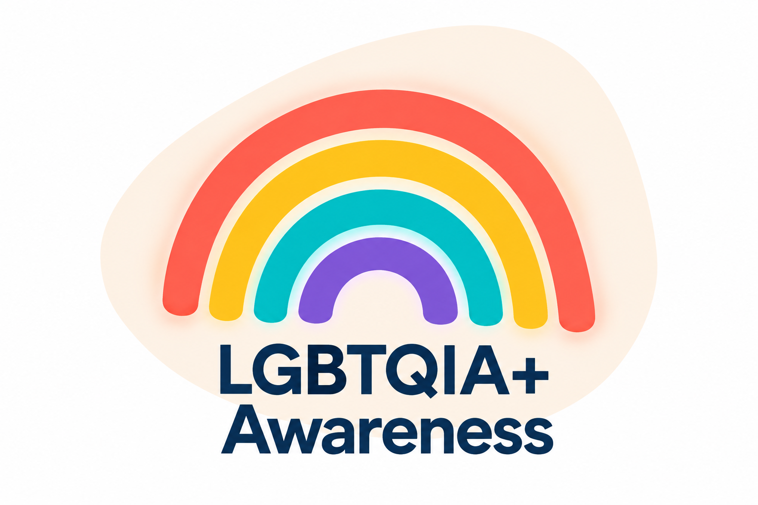 A rainbow with six colors (red, orange, yellow, green, blue, purple) and the text 'LGBTQIA+ Awareness' below it.