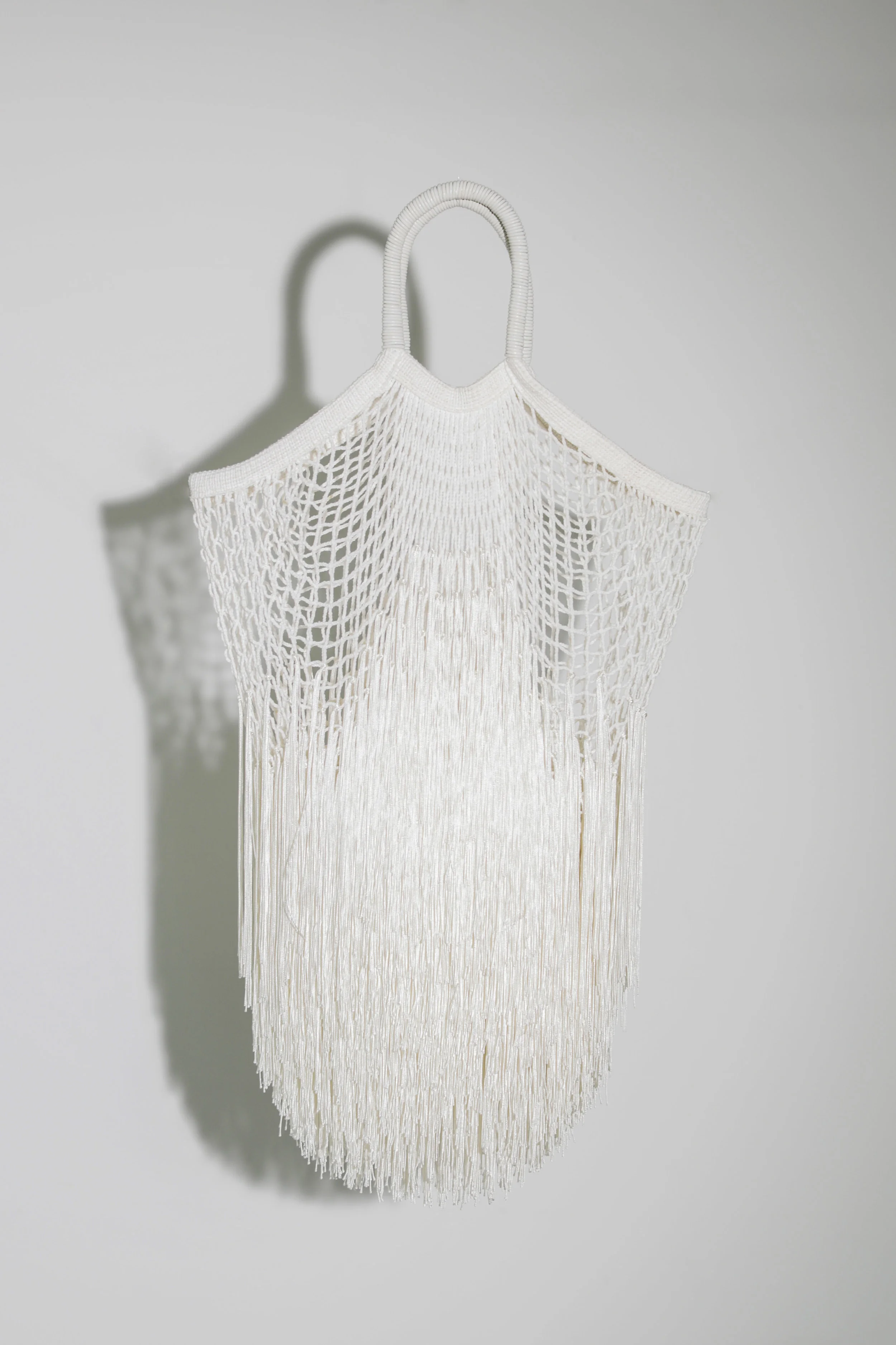White Large Fringe Tote
